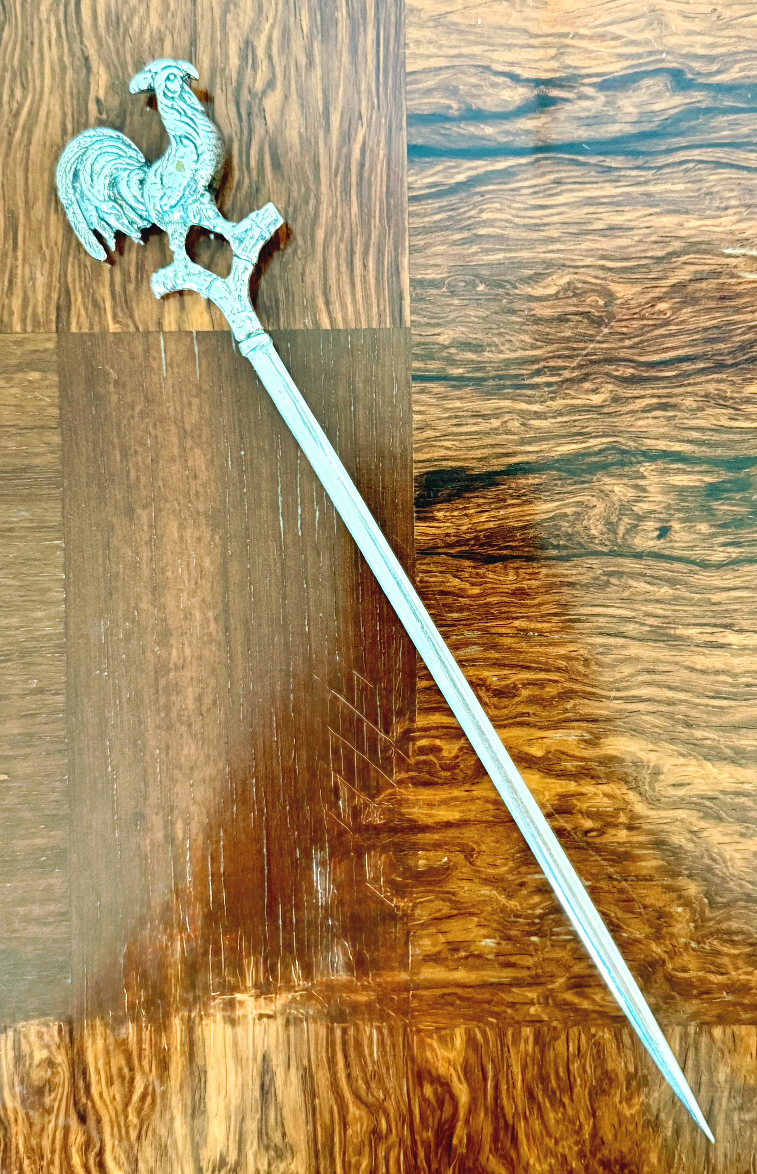 Vintage Silver Meat Tester with Rooster Motif