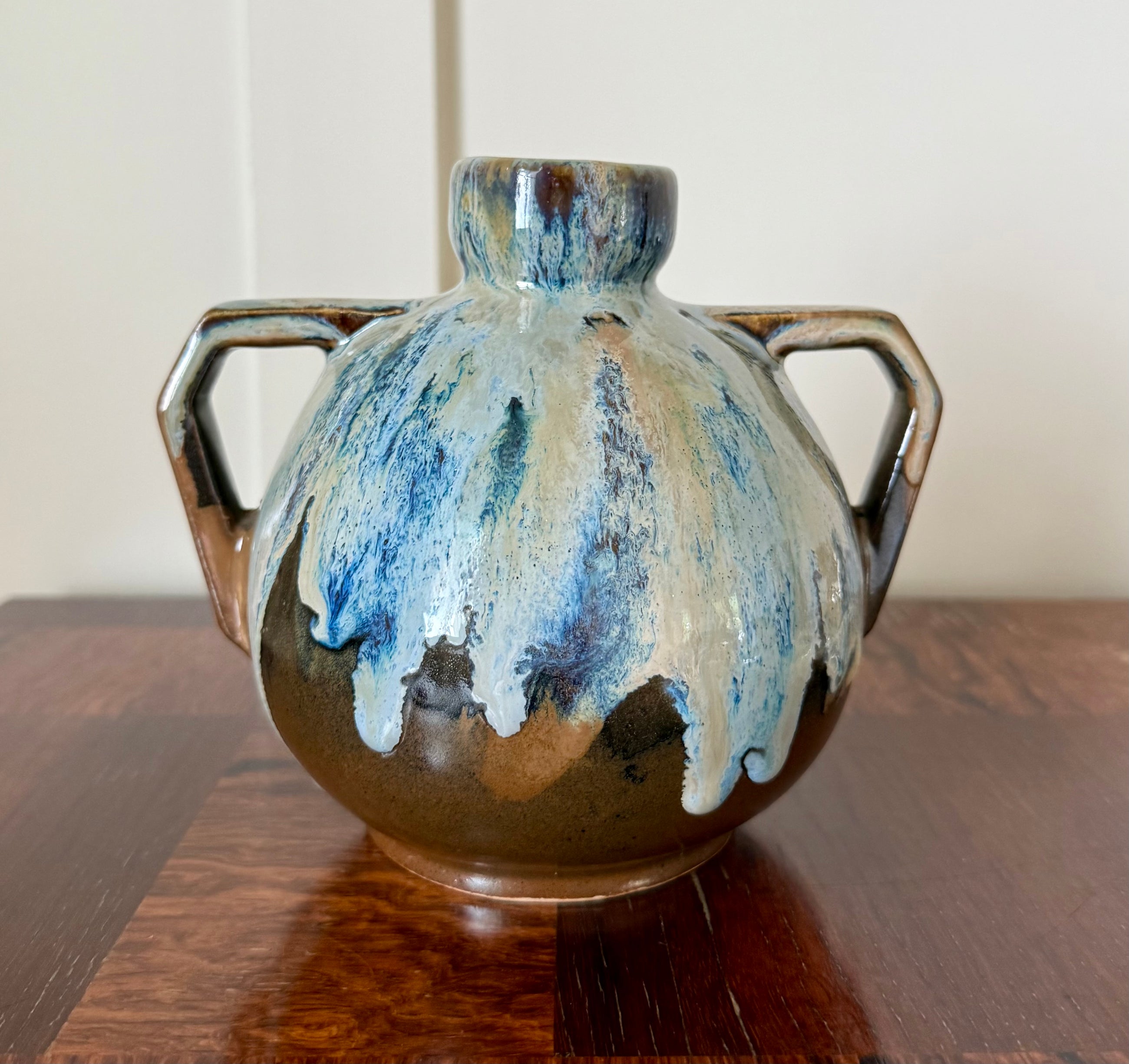 Vintage French Glazed Pottery Two Handled Vessel