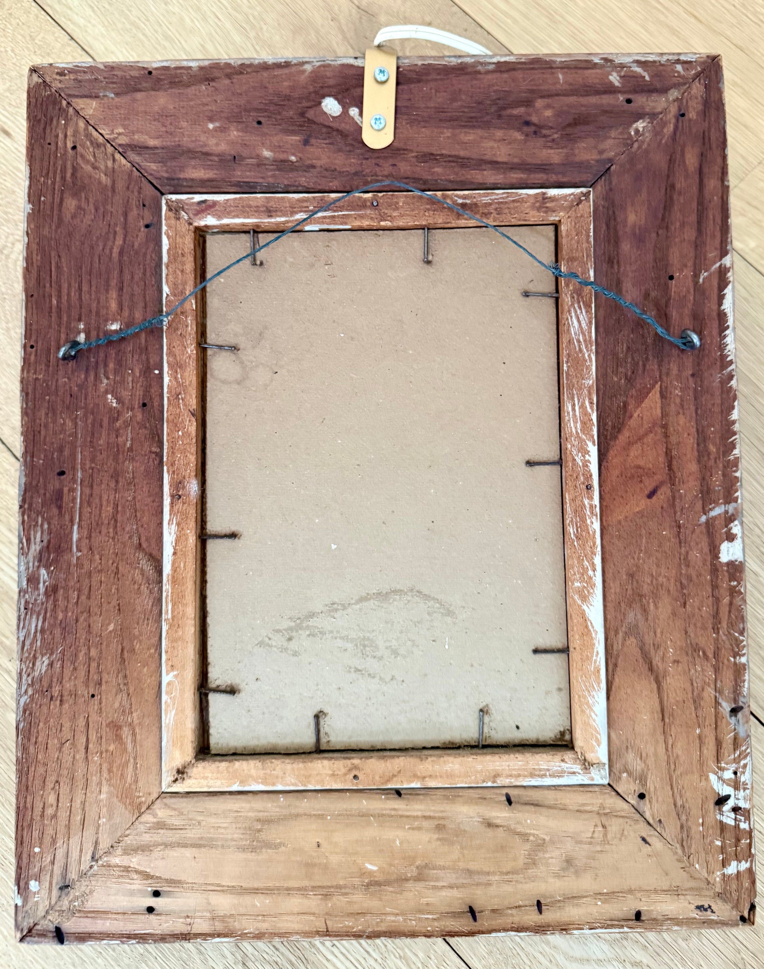 Vintage Oil Painting of European Seaside Village in Carved Wood Frame