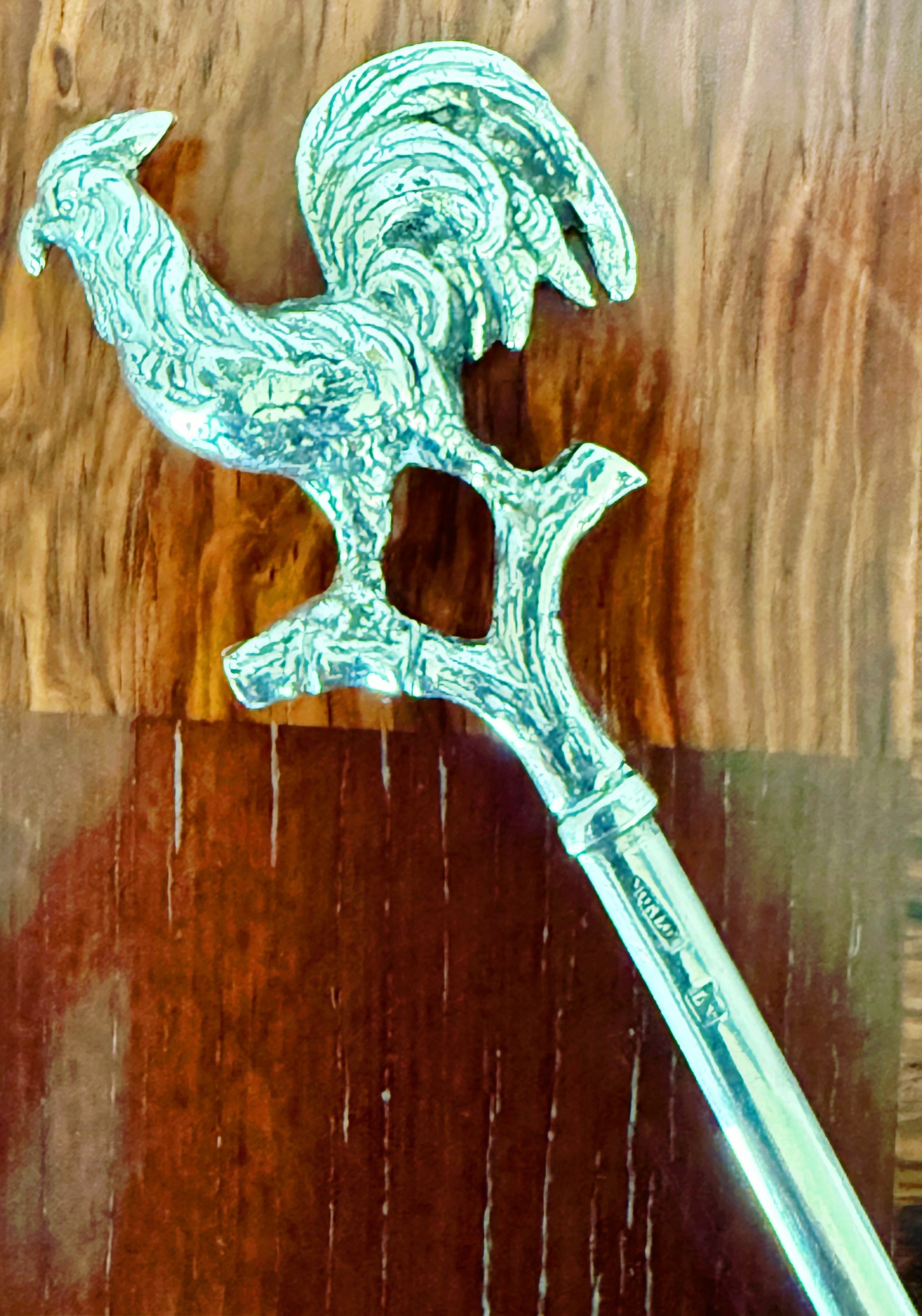 Vintage Silver Meat Tester with Rooster Motif