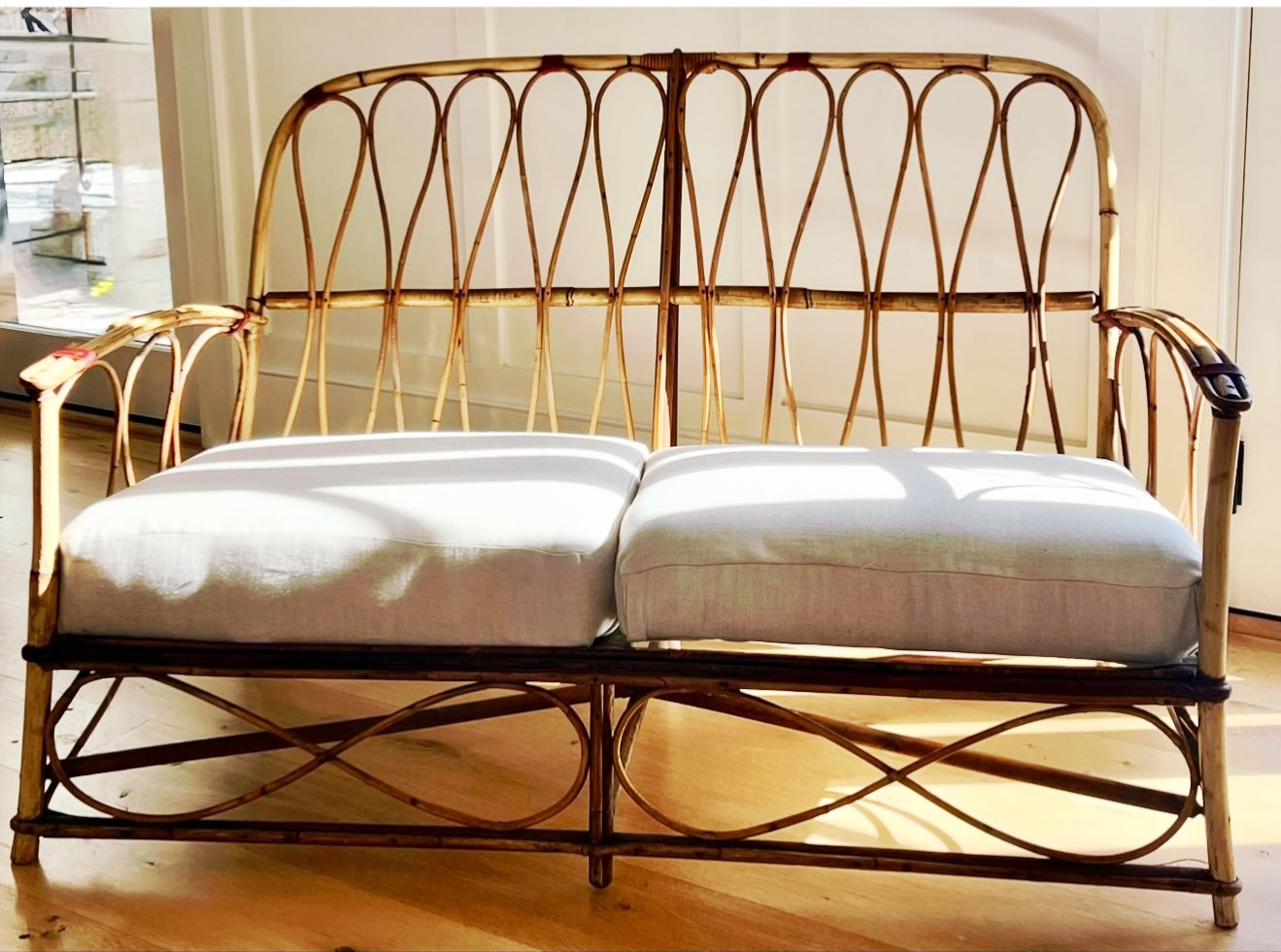 Vintage French Rattan and Cane Settee