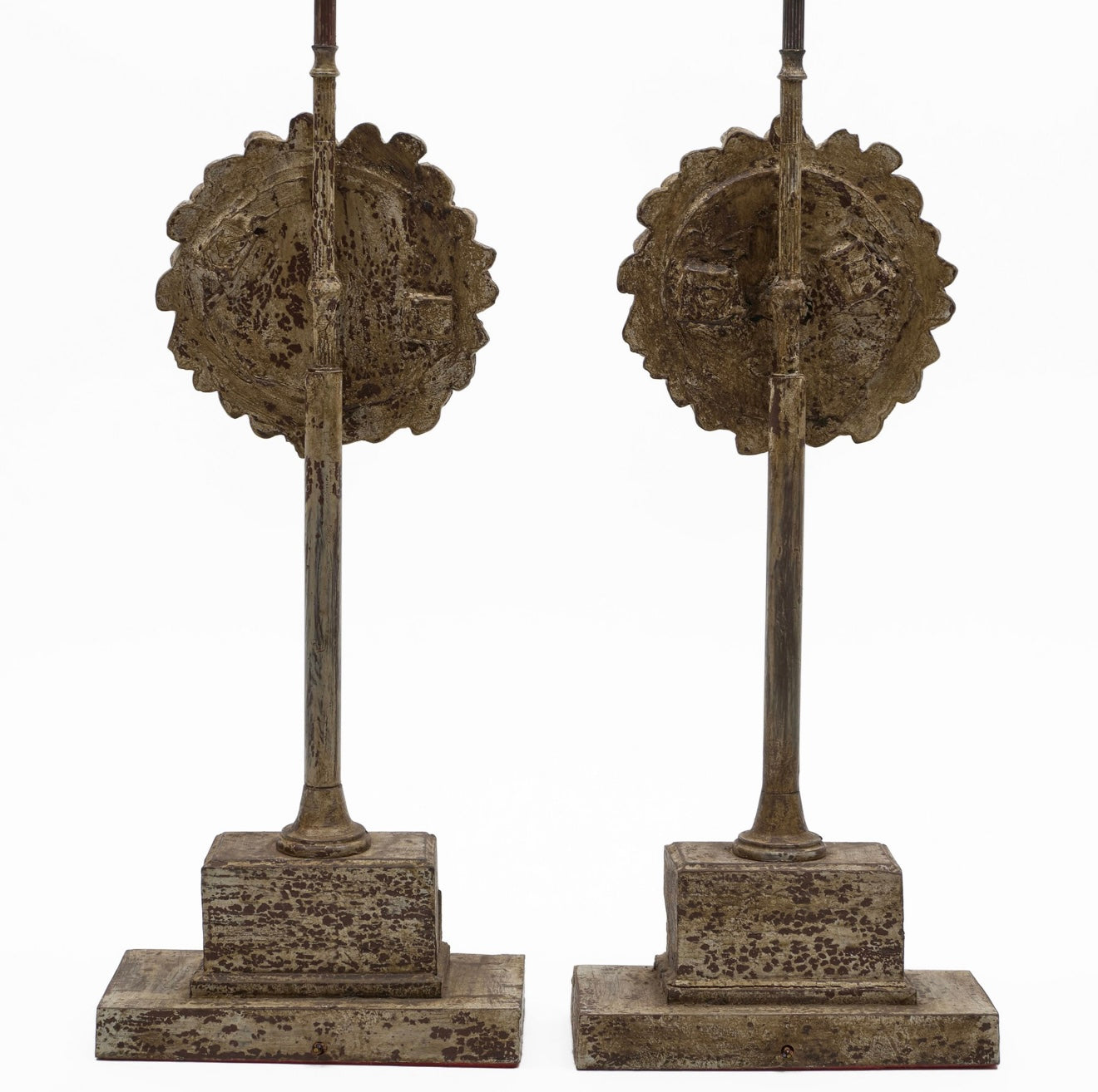 Vintage Large Composite Faux Painted Lamps with Floral Medallions, Pair