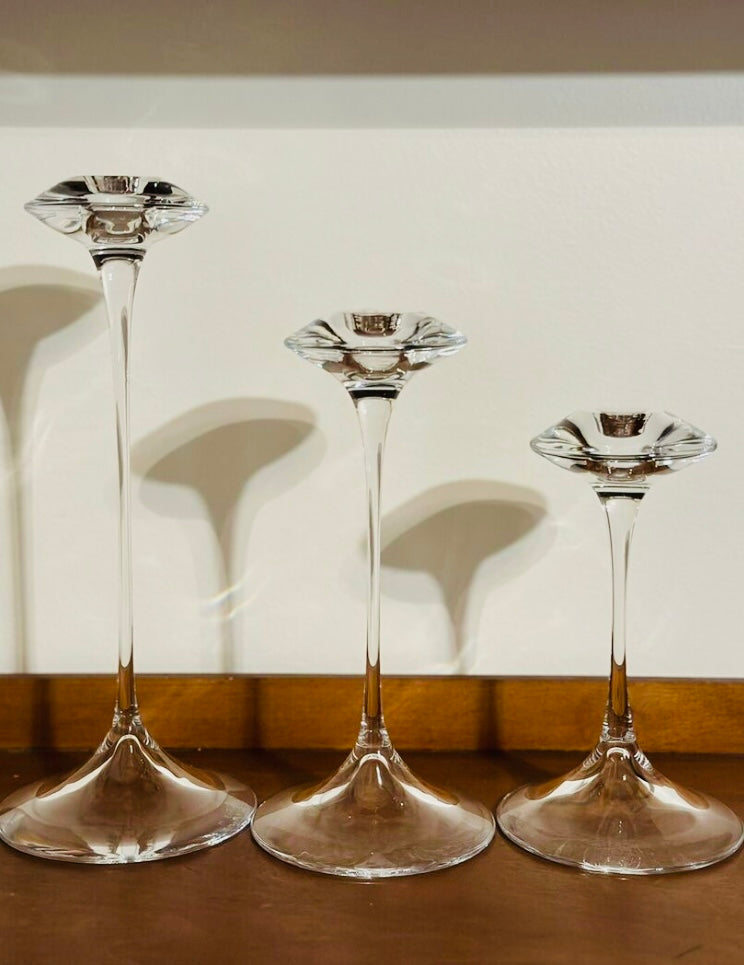 Vintage Kosta Boda Crystal Candlesticks, Set of 3