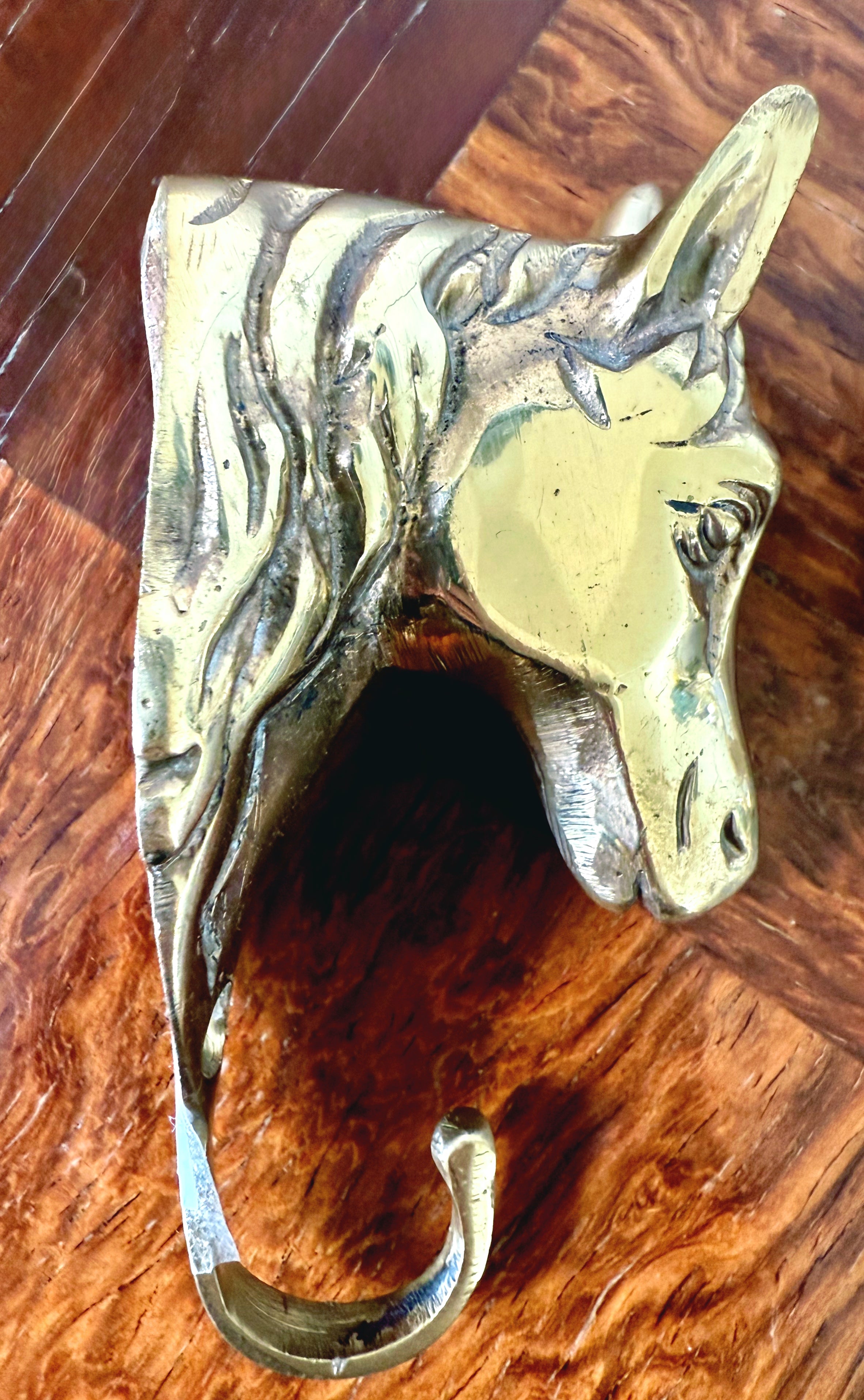 Vintage Brass Hooks with Horse Motif, Set of Two