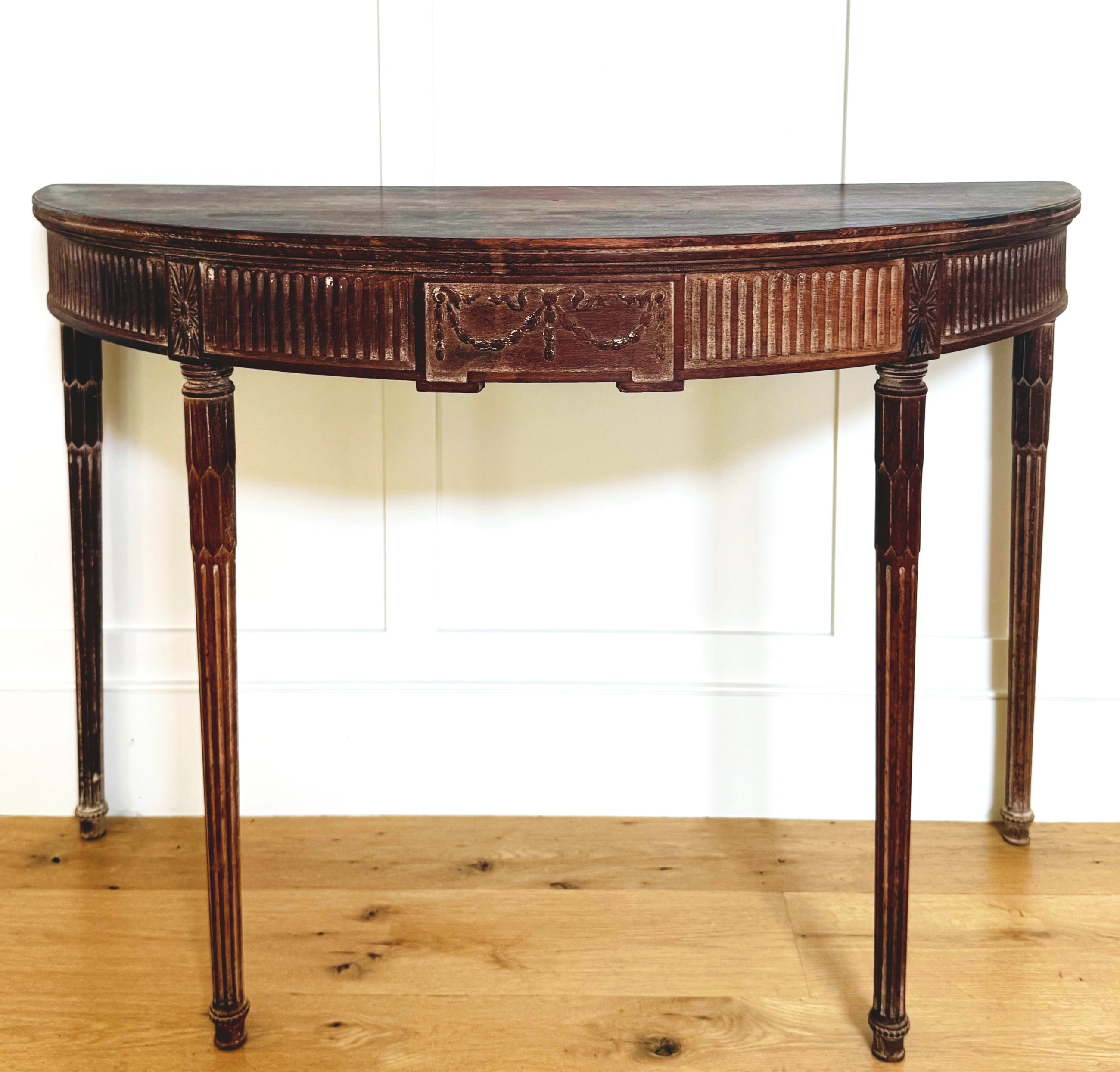 Antique Carved Painted Demilune Table