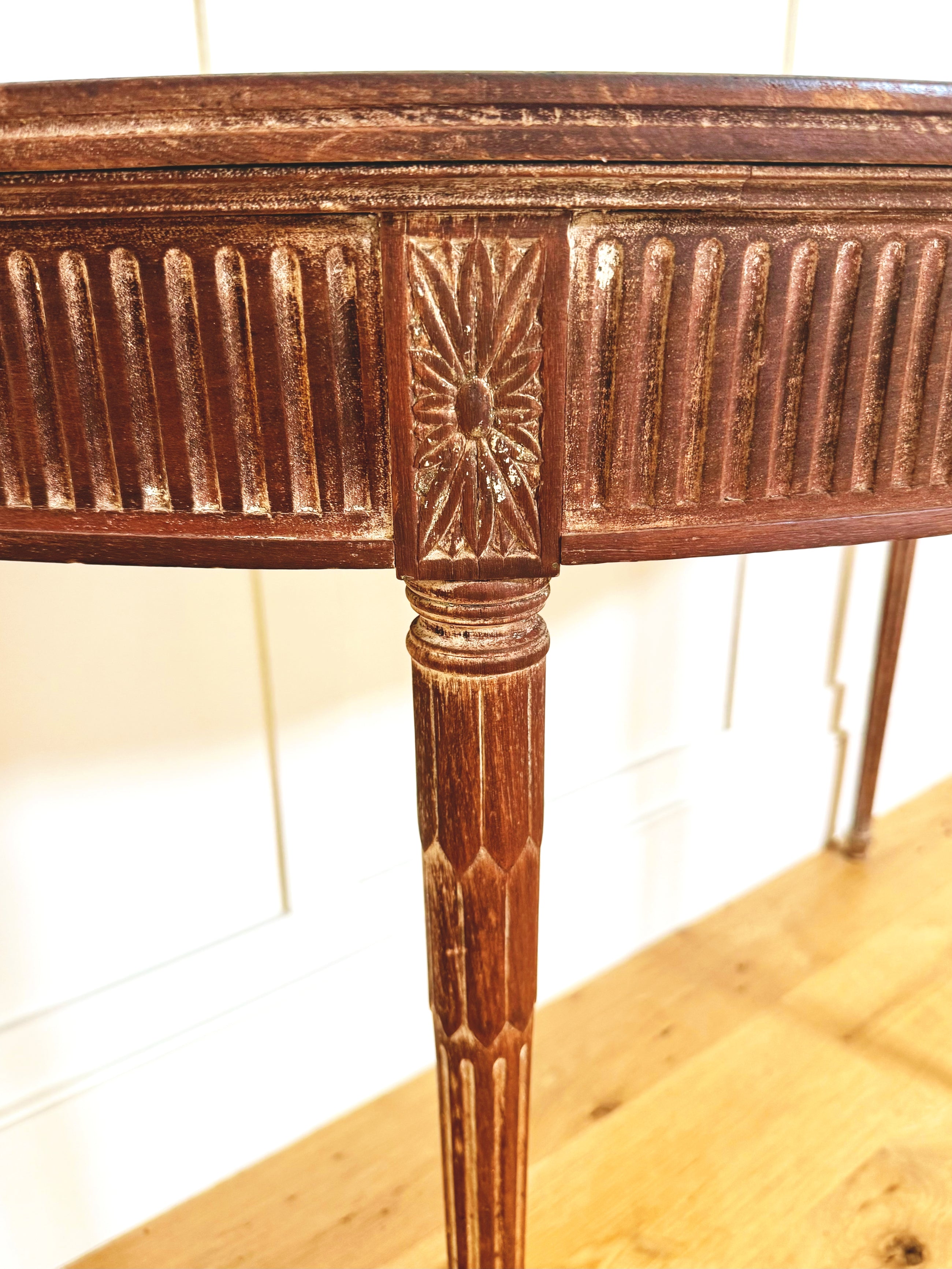 Antique Carved Painted Demilune Table