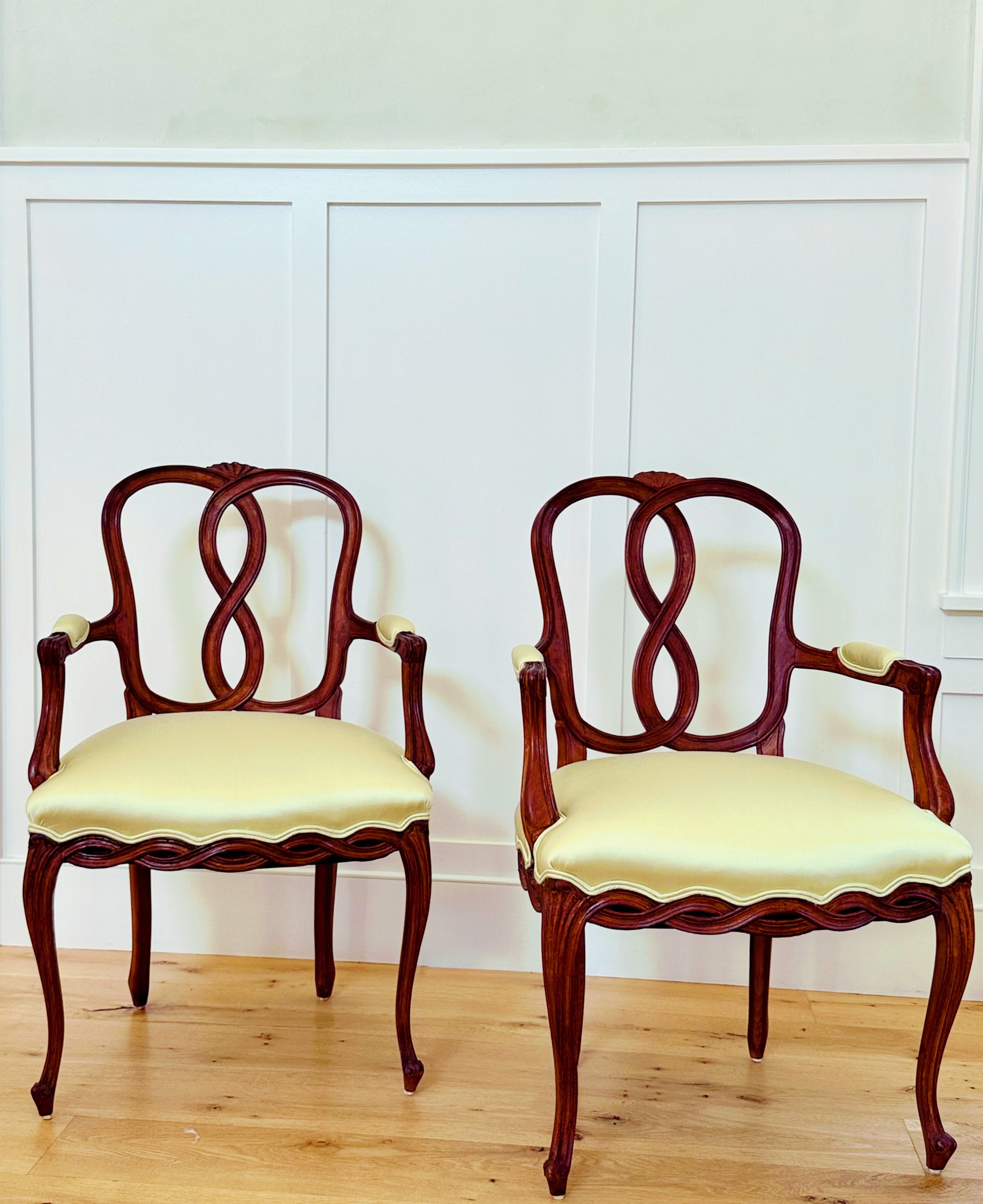 Walnut Side Chair reupholstered in Rose Uniacke Silk Cotton, "Gooseberry"