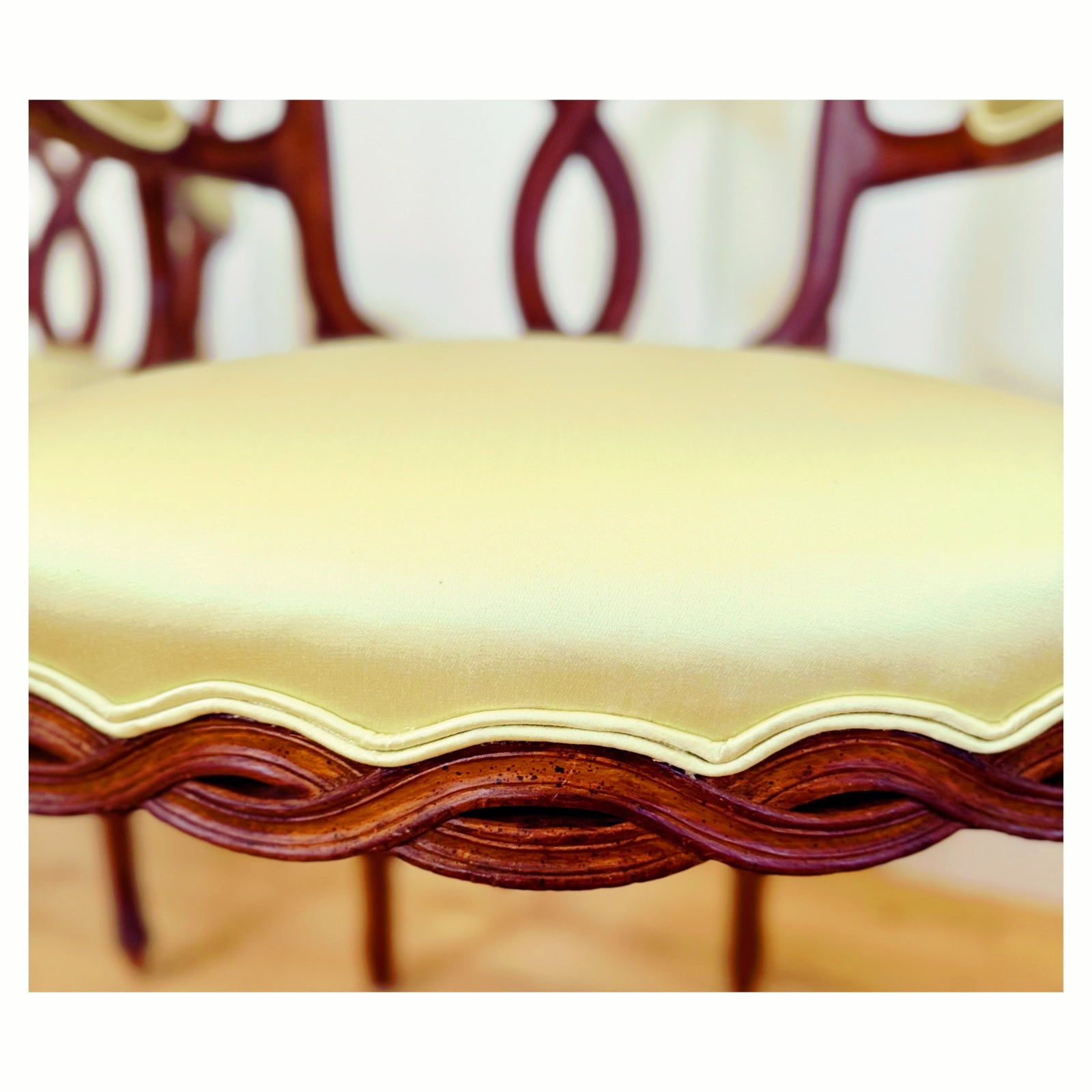 Walnut Side Chair reupholstered in Rose Uniacke Silk Cotton, "Gooseberry"