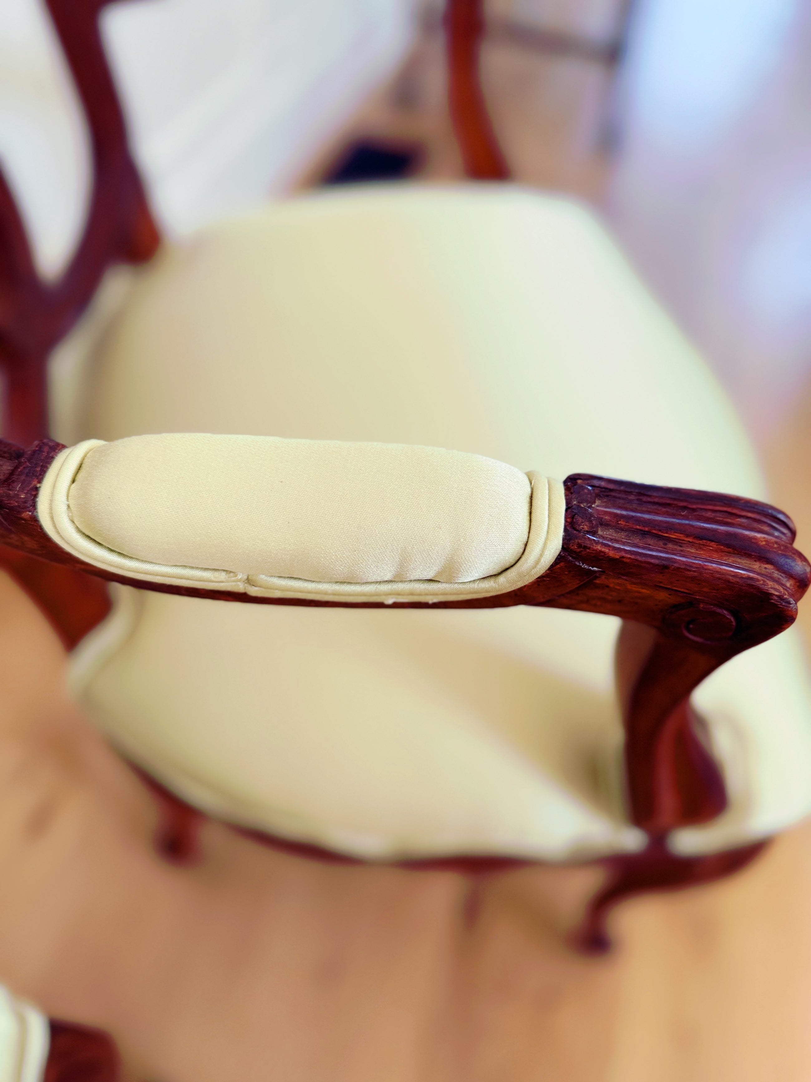 Walnut Side Chair reupholstered in Rose Uniacke Silk Cotton, "Gooseberry"