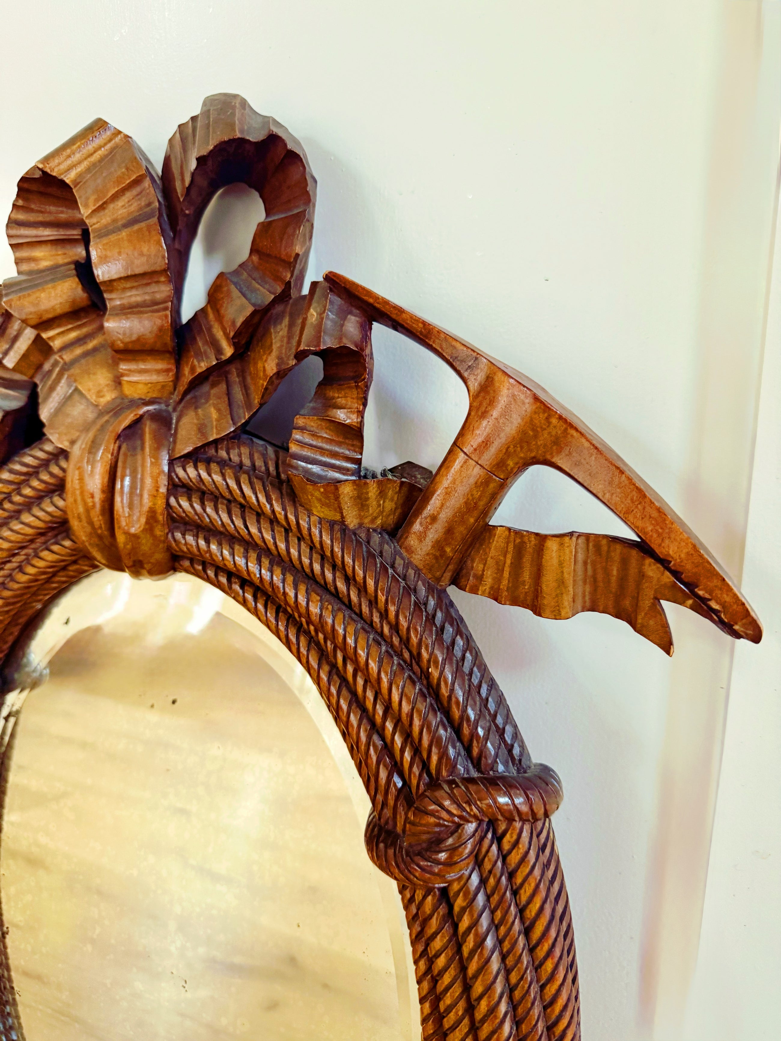 Carved Mahogany Nautical Oval Mirror