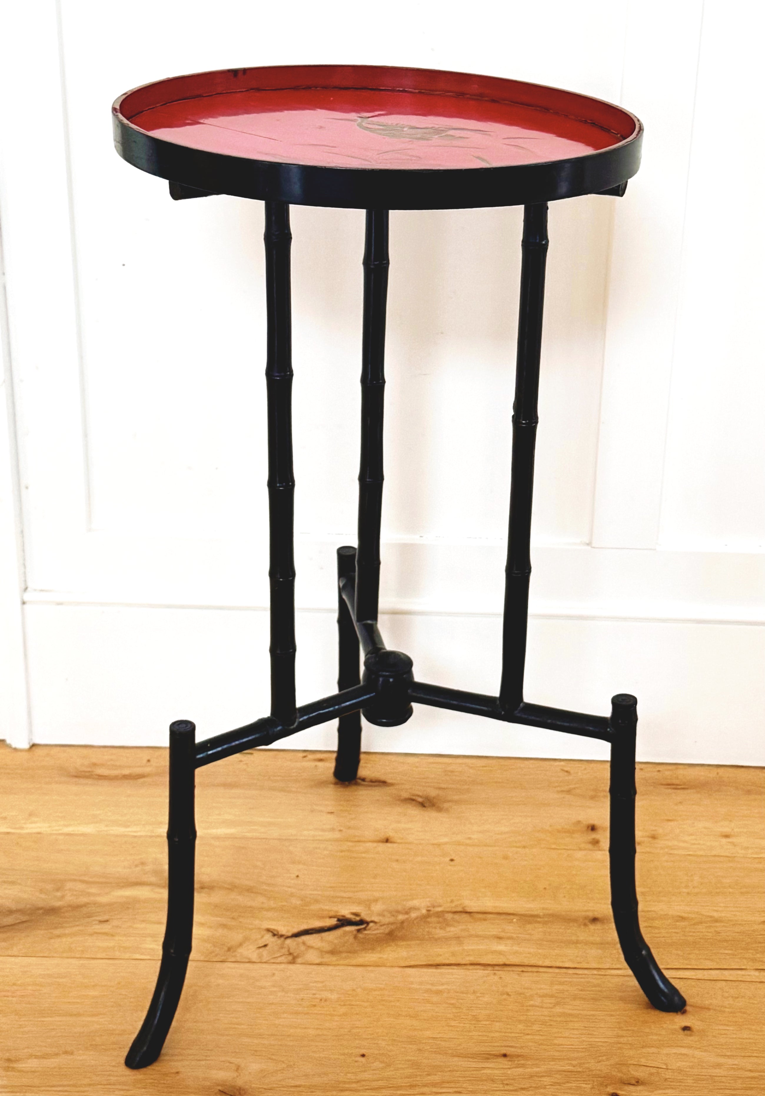 Antique Japanese Black Lacquered Bamboo Side Table