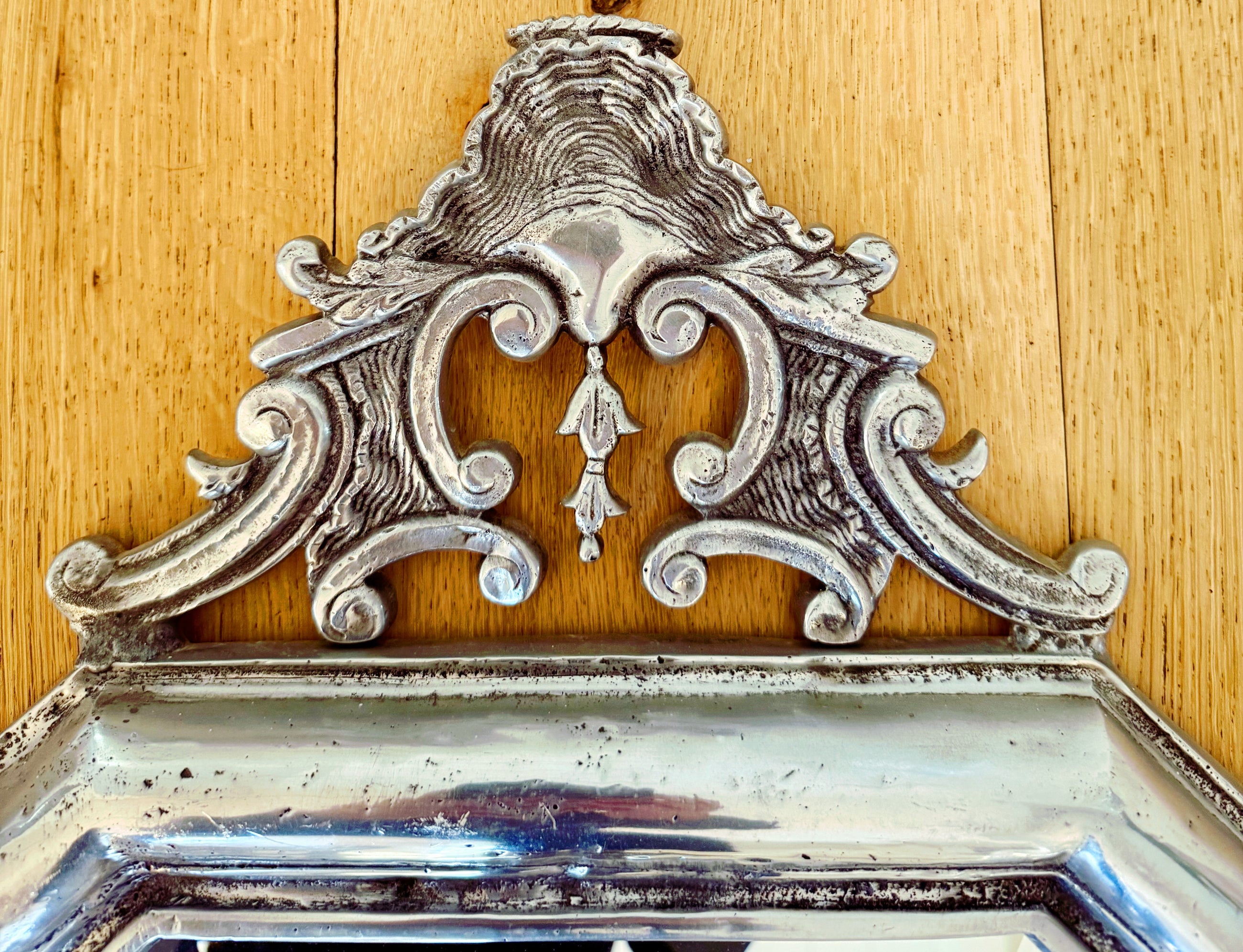 Antique European Pewter Octagonal Frame Mirrors, Pair