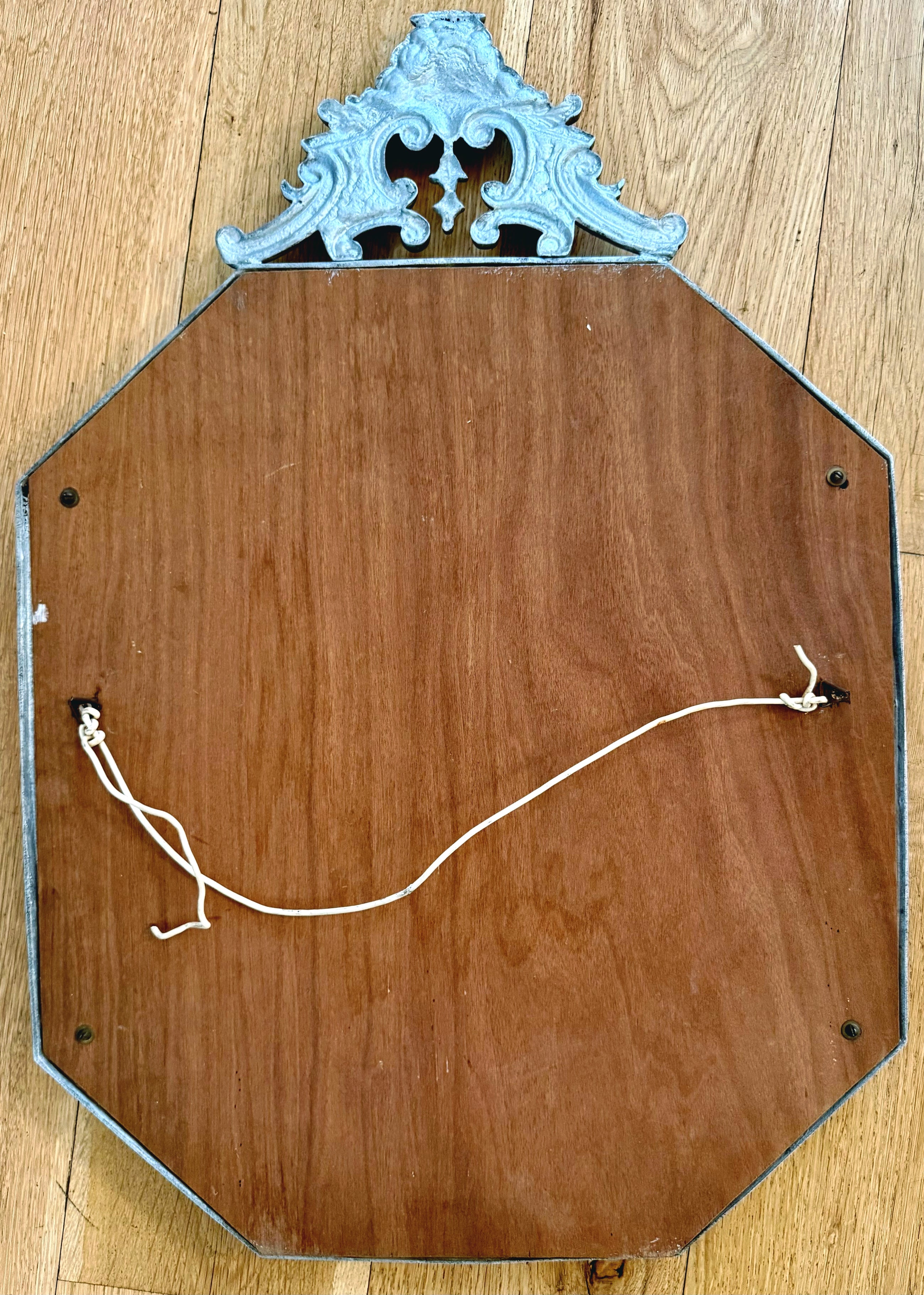 Antique European Pewter Octagonal Frame Mirrors, Pair