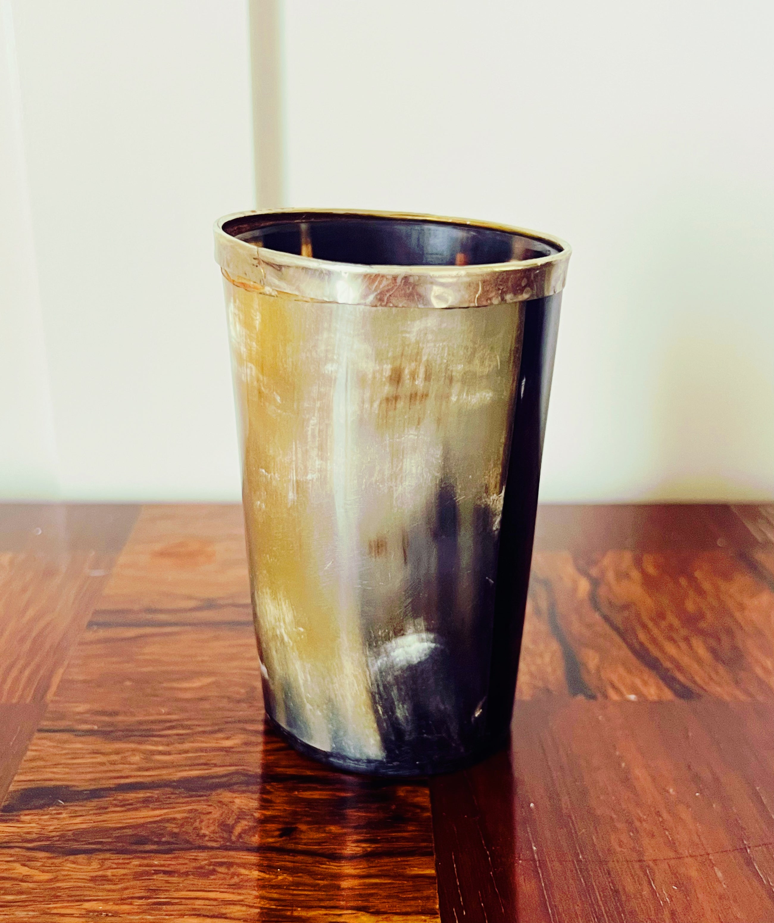 Horn Tumbler with Silver Rim, Medium