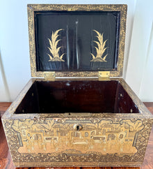 Antique Chinese Gold and Black Lacquered Document Box