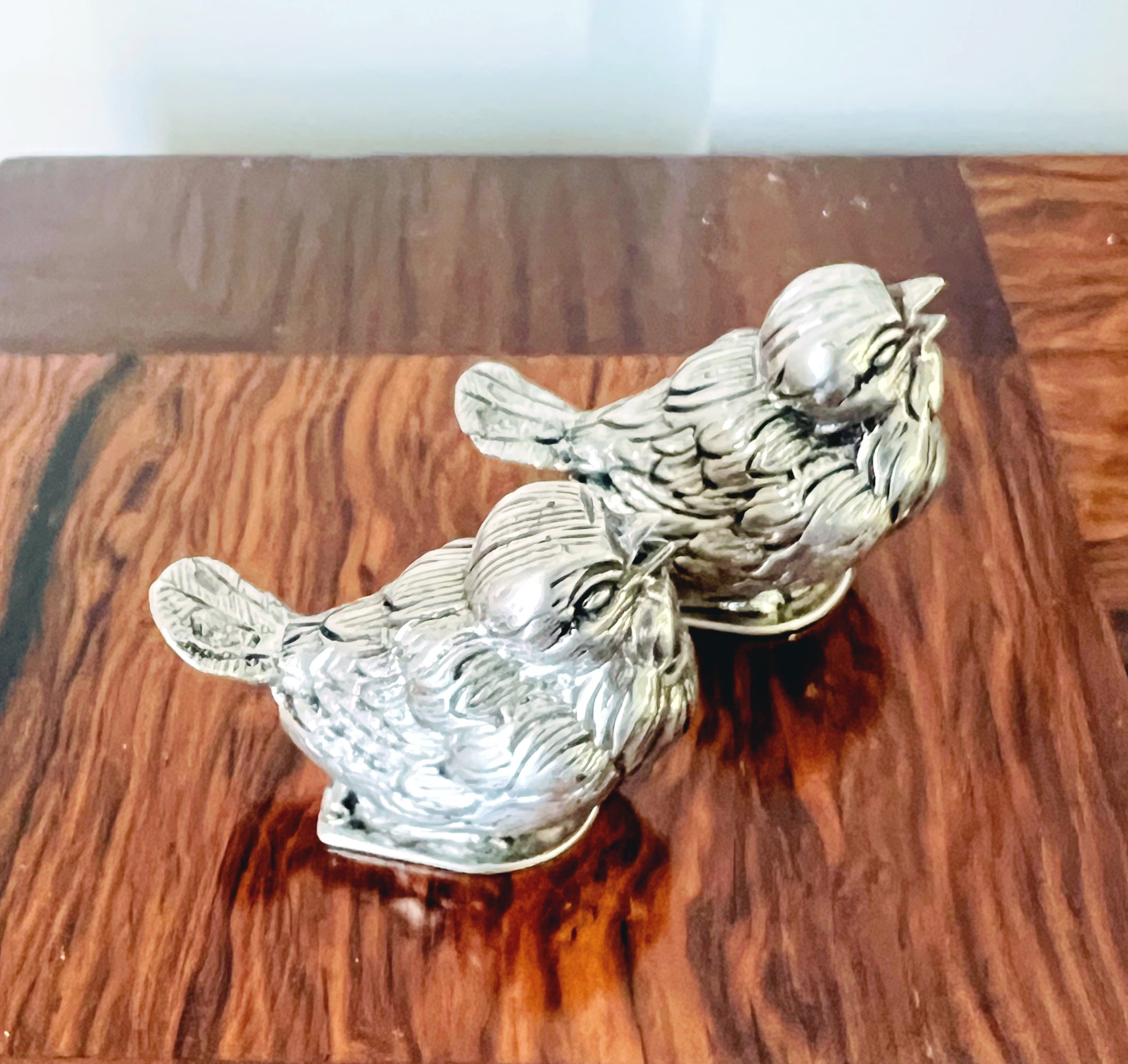 Pair of Sterling Silver Personal Salt and Pepper Shakers in Sparrow Form