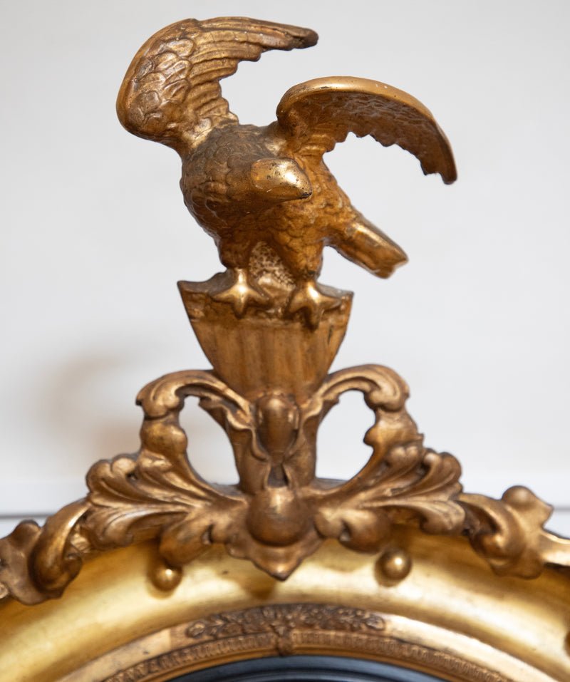 Antique American Gilt Wood Convex Mirror with Perched Eagle, c. late 1800s