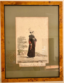 Antique French Engraving, "Fine Linen Laundress in Rouen," c.1825
