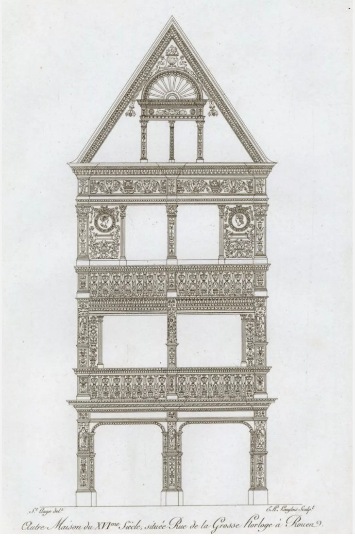 French Architectural Engraving, c. 1825, in Black Frame