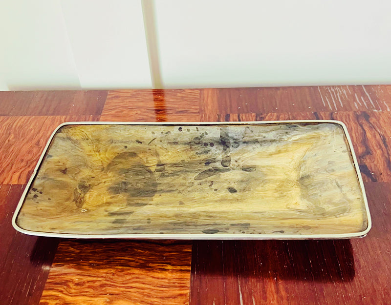 Wood Grain Desk Tray with Silver Rim