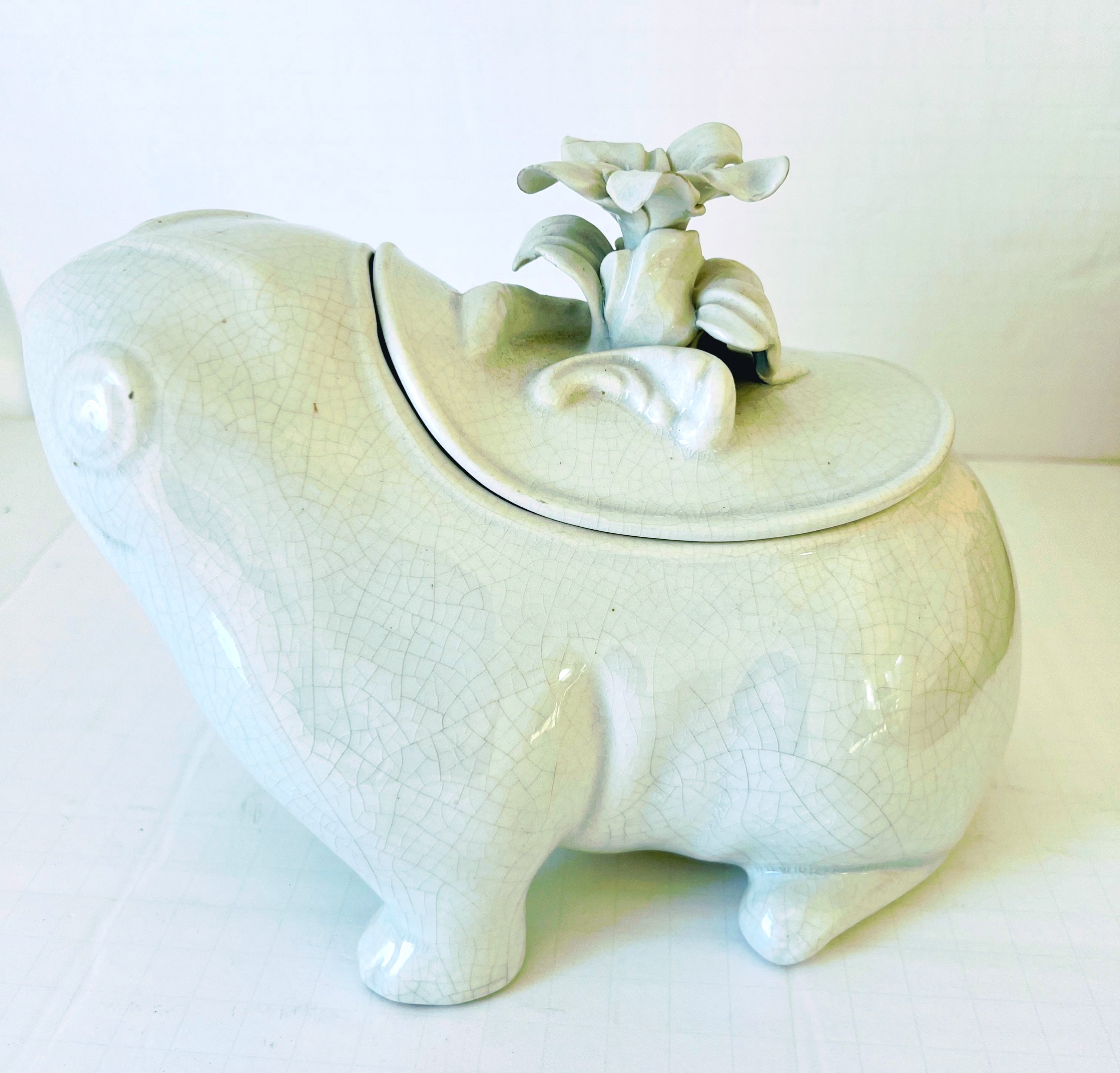 Vintage Este Ceramiche Porcelain Frog Vessel with Lid