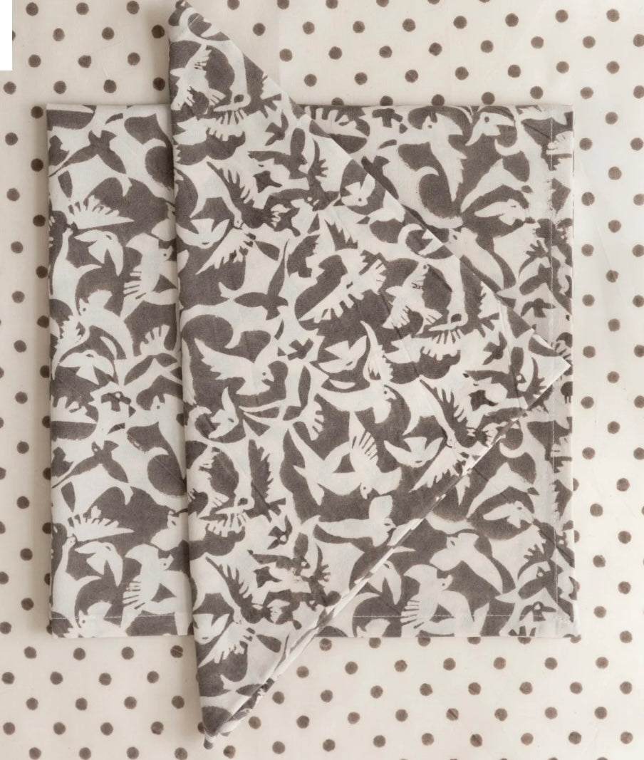 Les Indiennes Block Print Cotton Napkin, "Tippi" in French Gray, 12 Requested