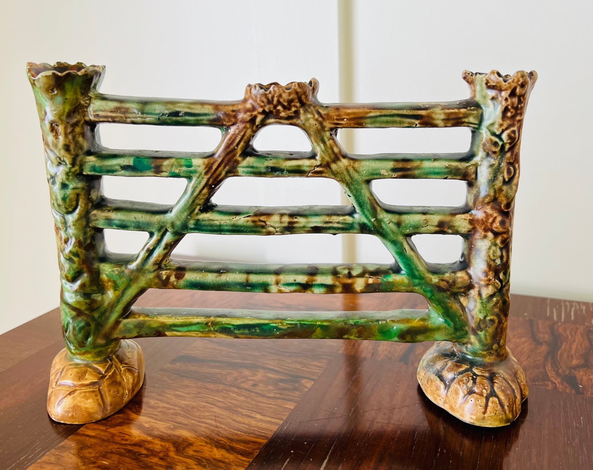 Majolica Spill Vase in the Form of Hunt Fence II