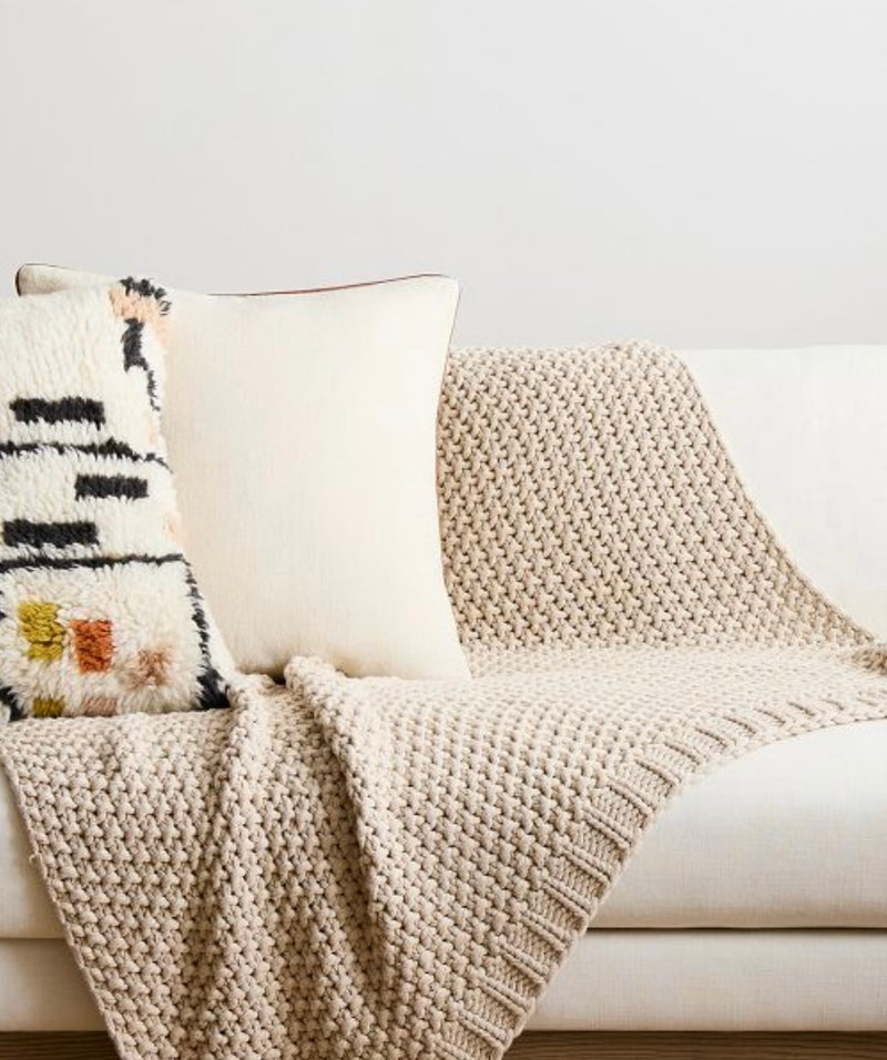 West Elm Chunky Knit Throw Blanket, "Oatmeal"