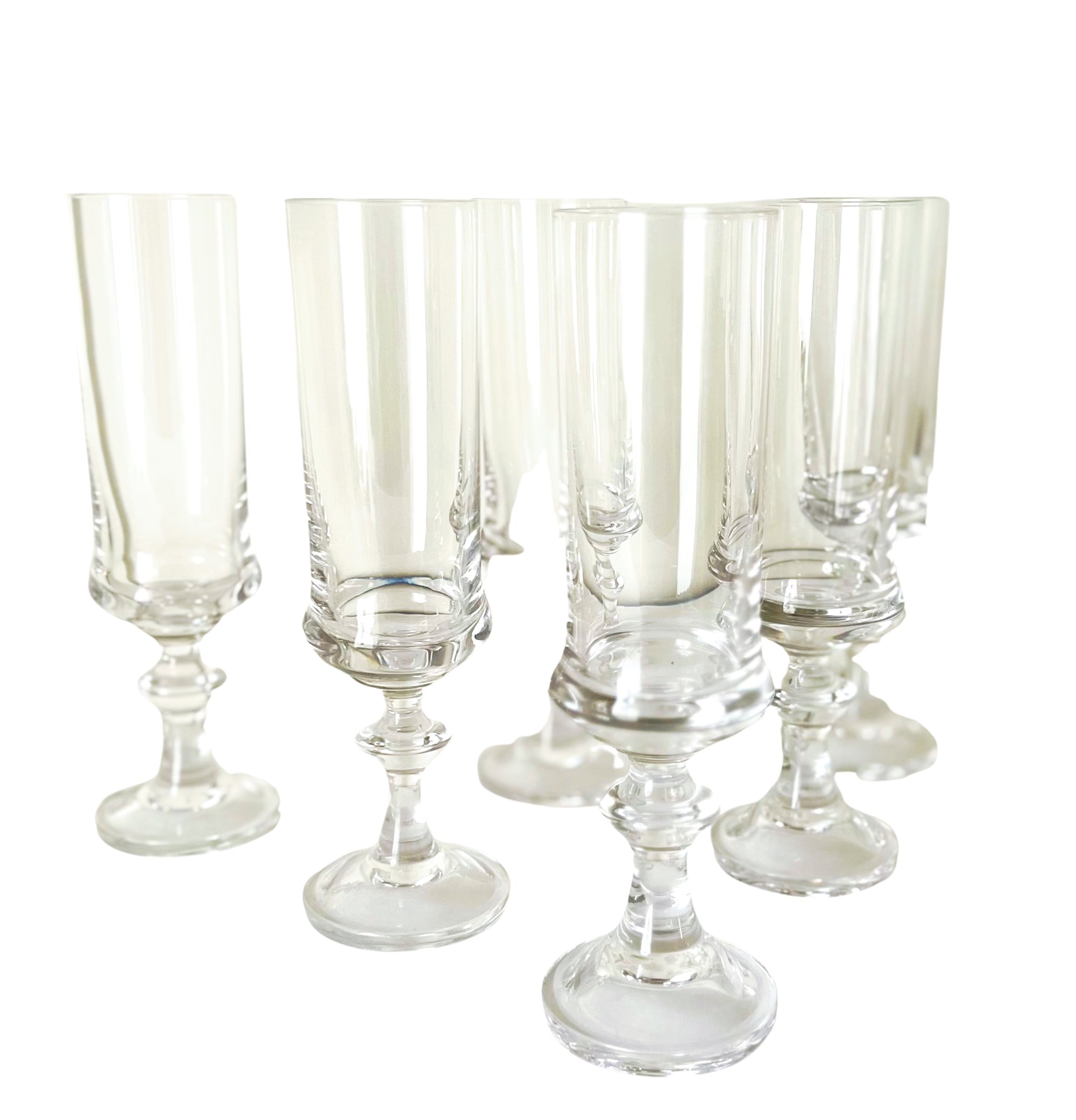 Vintage French Crystal Champagne Flutes, Set of 6