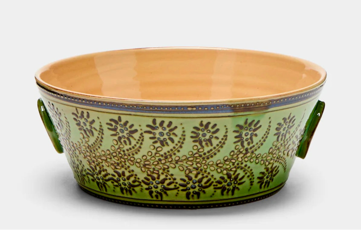 Hand Painted Ceramic Handled Serving Bowl, "Flowers", by Poterie d'Évires