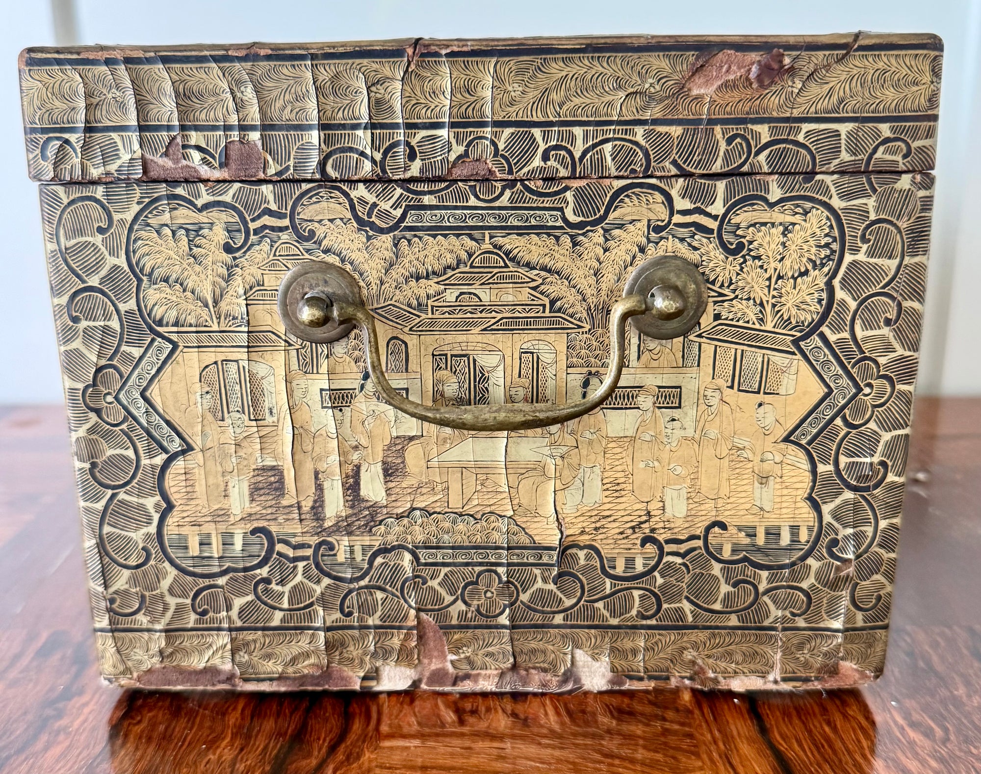 Antique Chinese Gold and Black Lacquered Document Box