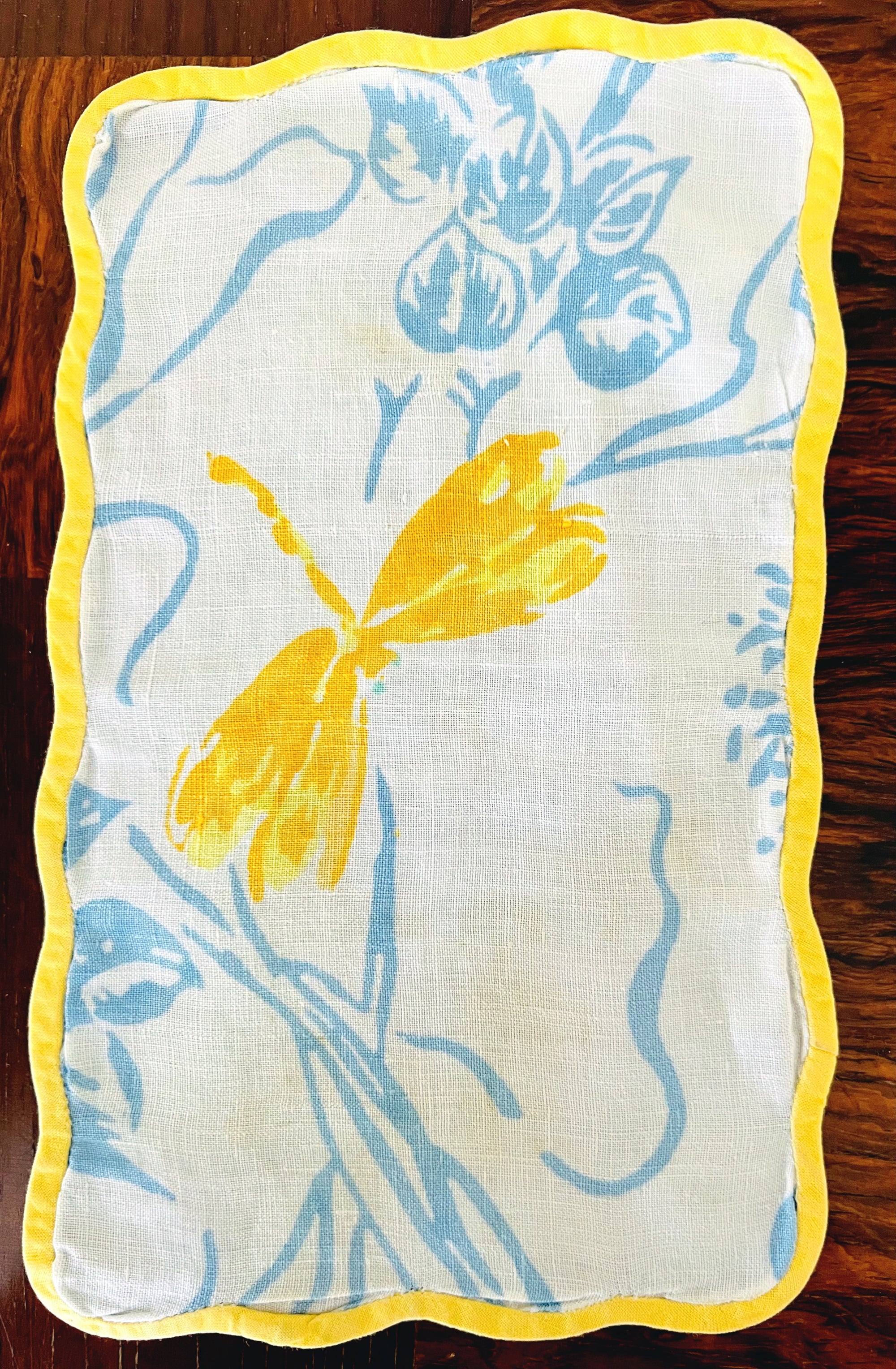 Vintage D. Porthault flax linen cocktail napkins in "Libellules" (Dragonfly) print, Set of Four