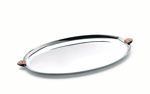 Silver Plate Oval Serving Tray with Leather Handles by Ralph Lauren Home