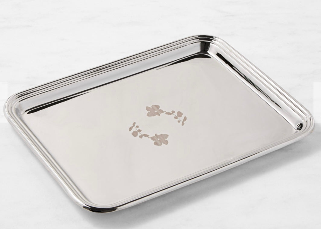 Nickel Bar Tray with Etched Floral Motif