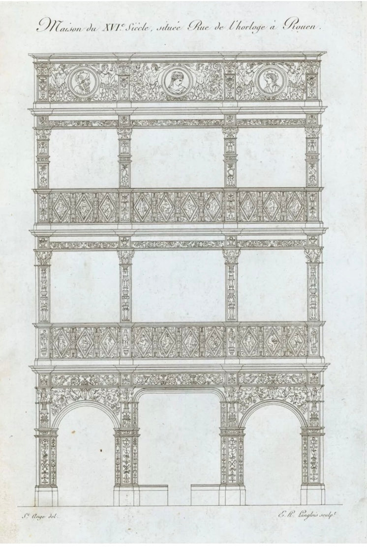 French Architectural Engraving, c. 1825, in Black Frame