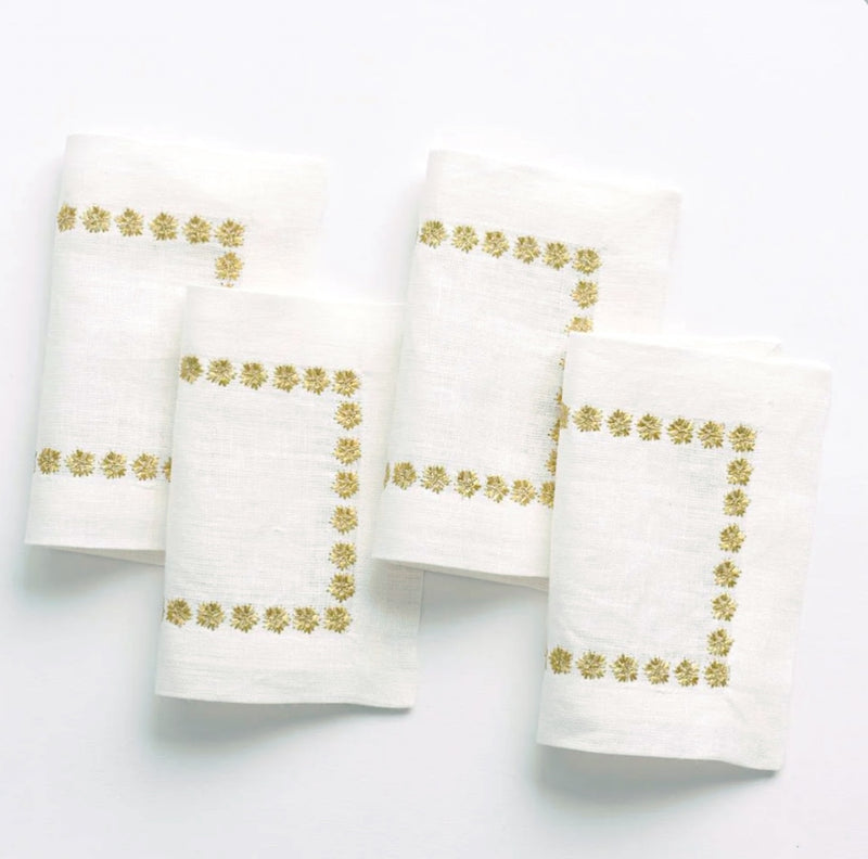 White and Gold Star Cocktail Napkins by India Hicks, Set of Four, 2 Sets Requested