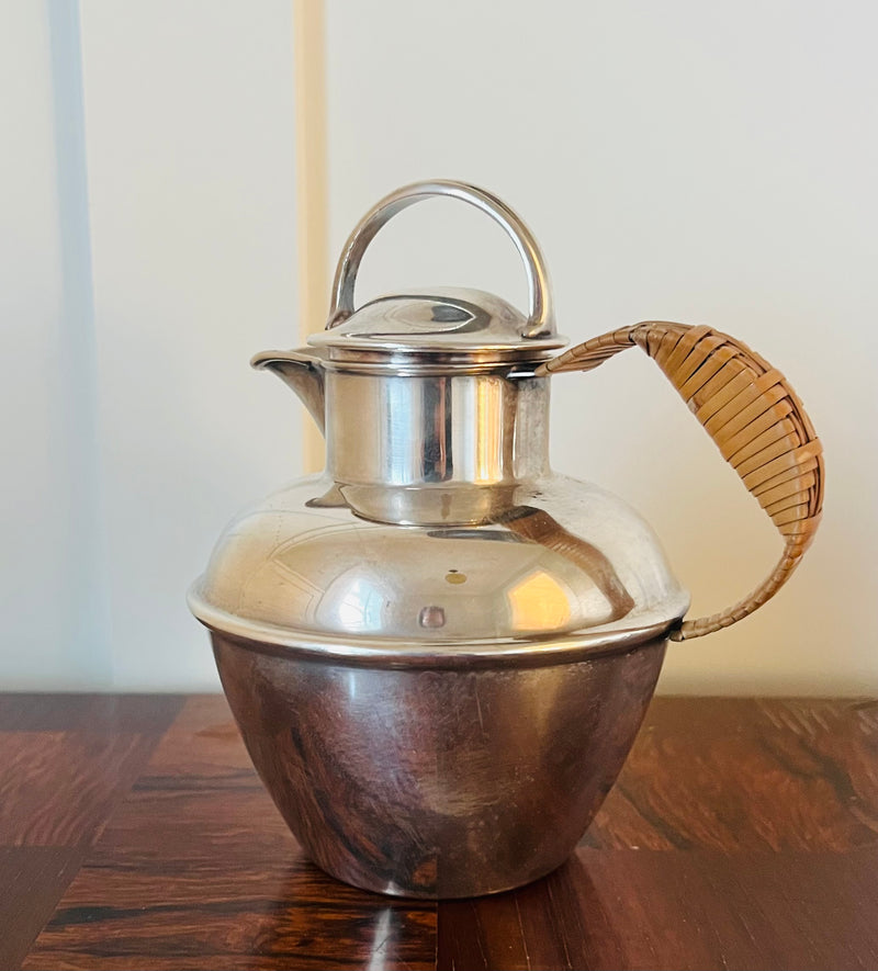 Vintage Silverplate Pot with Rattan Handle I