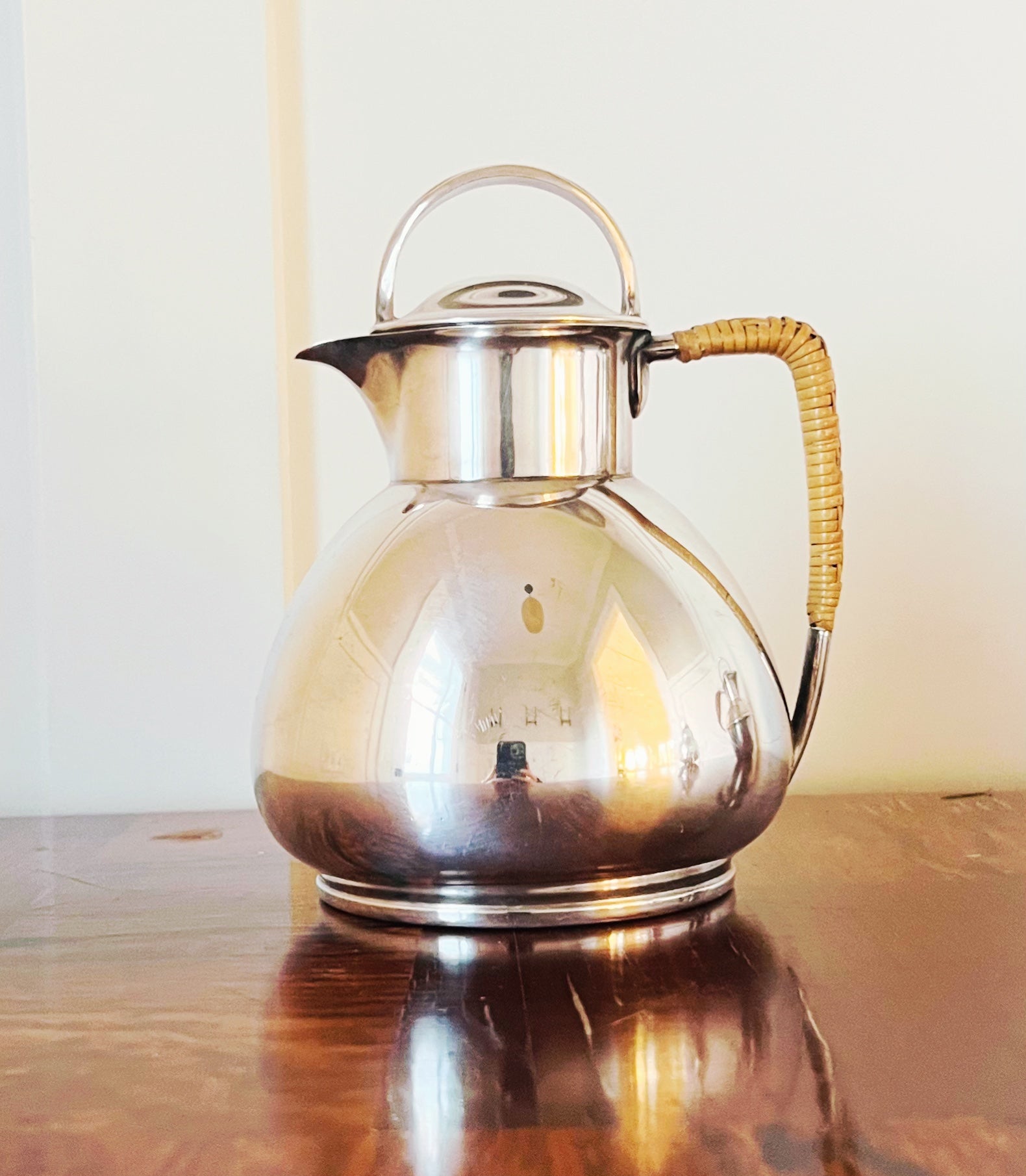 Vintage Silverplate Pot with Rattan Handle II