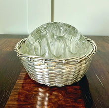 Vintage Glass Flower Frog in Silverplate Woven Bowl