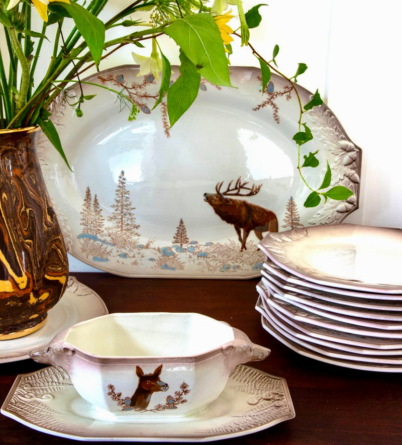 Antique French Creamware with Wildlife Motif, Collection of 15 Pieces