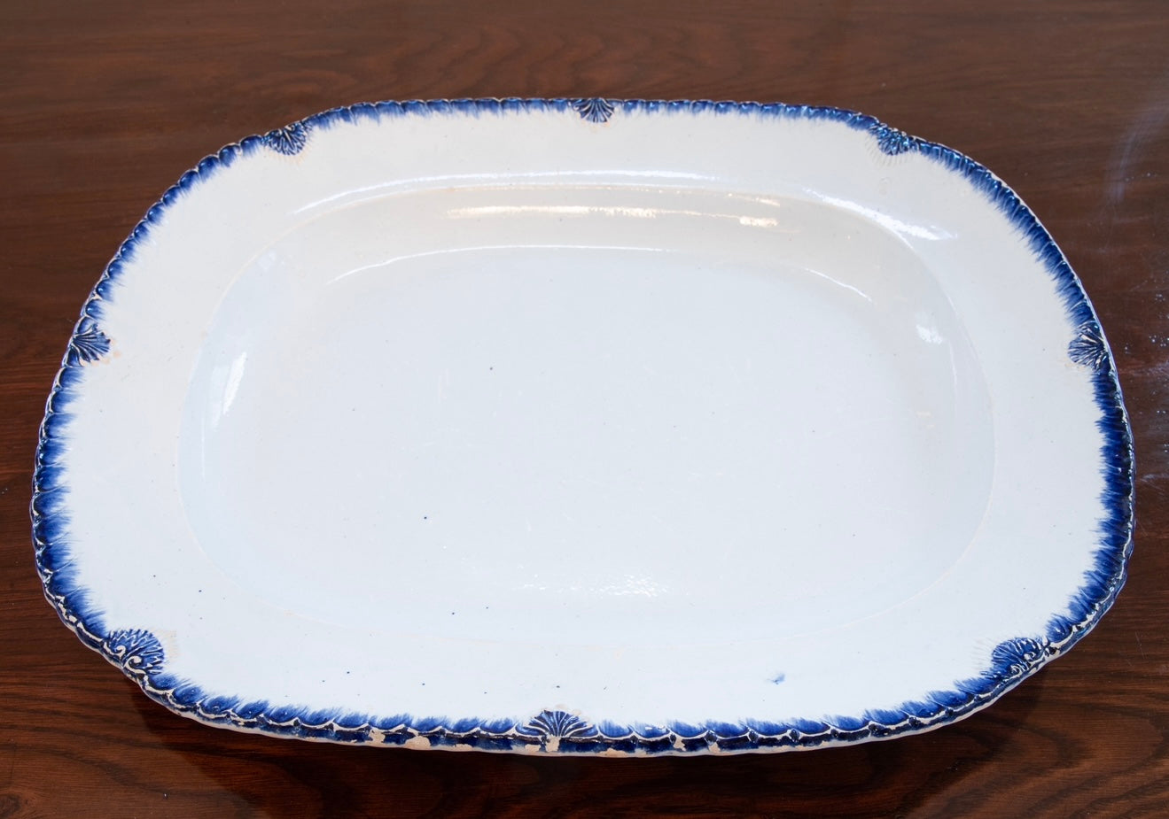 Antique Leeds Platter with Blue Feather Edge and Shell Motif