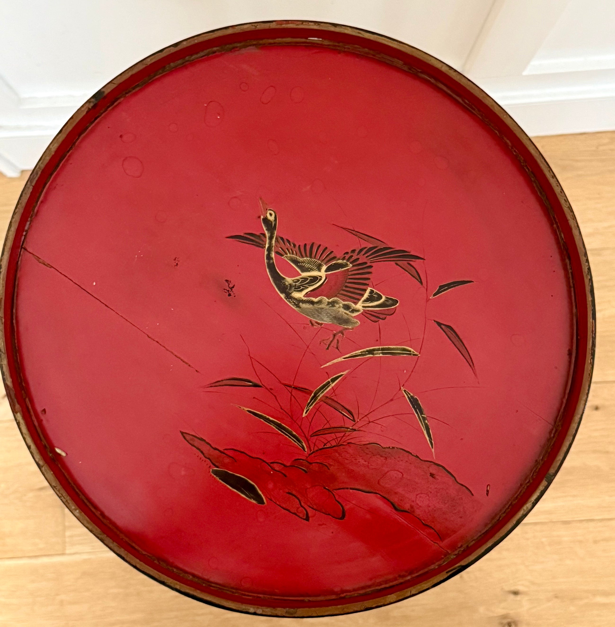 Antique Japanese Black Lacquered Bamboo Side Table