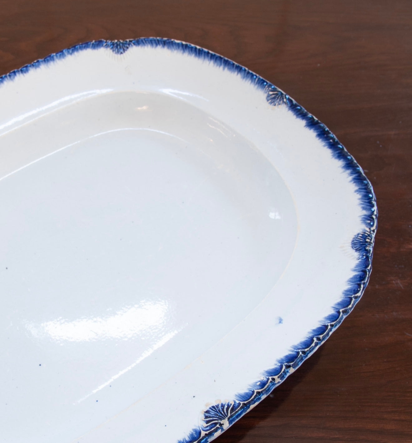 Antique Leeds Platter with Blue Feather Edge and Shell Motif
