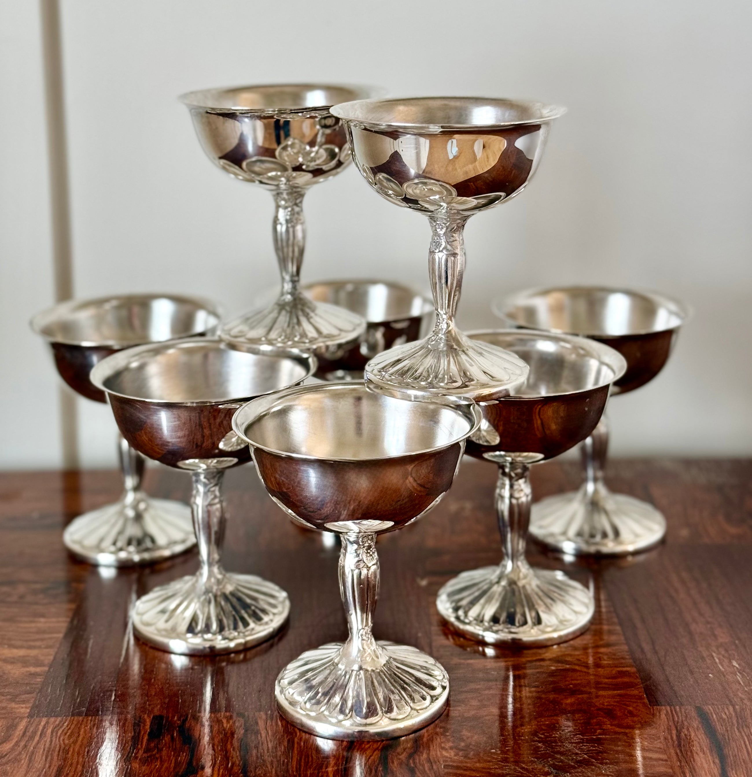 Vintage Silverplate Coupes, Set of Eight