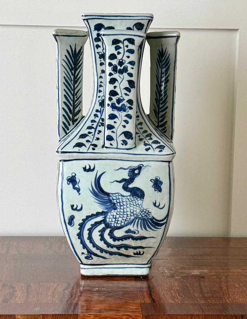 Chinese Export Blue and White Vase with Four Arms