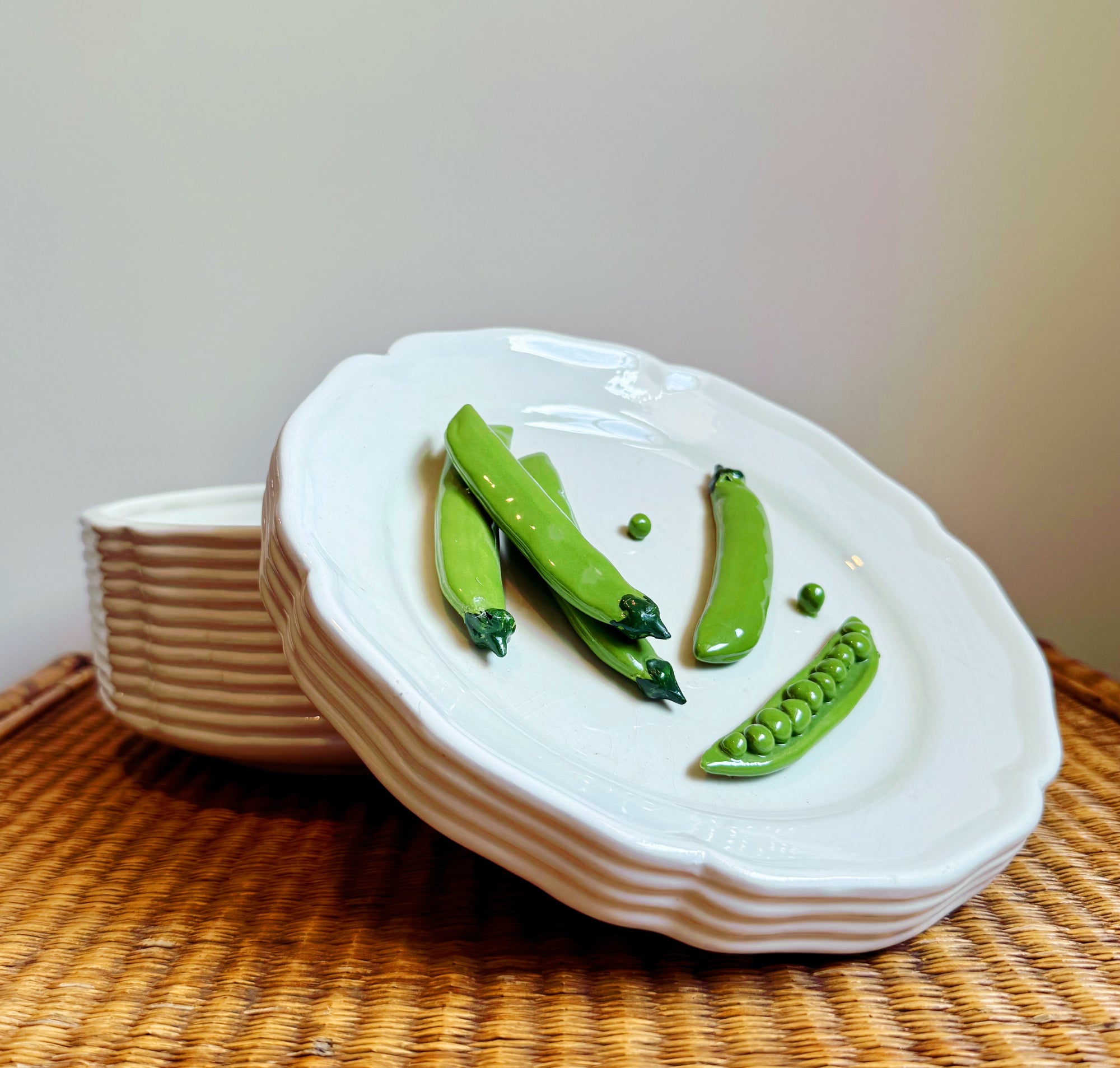 Vintage Italian Trompe L'oeil Plate Stack Box with Peas