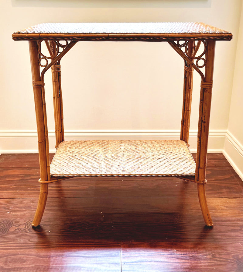 Franch Rattan Two Tier Side Table