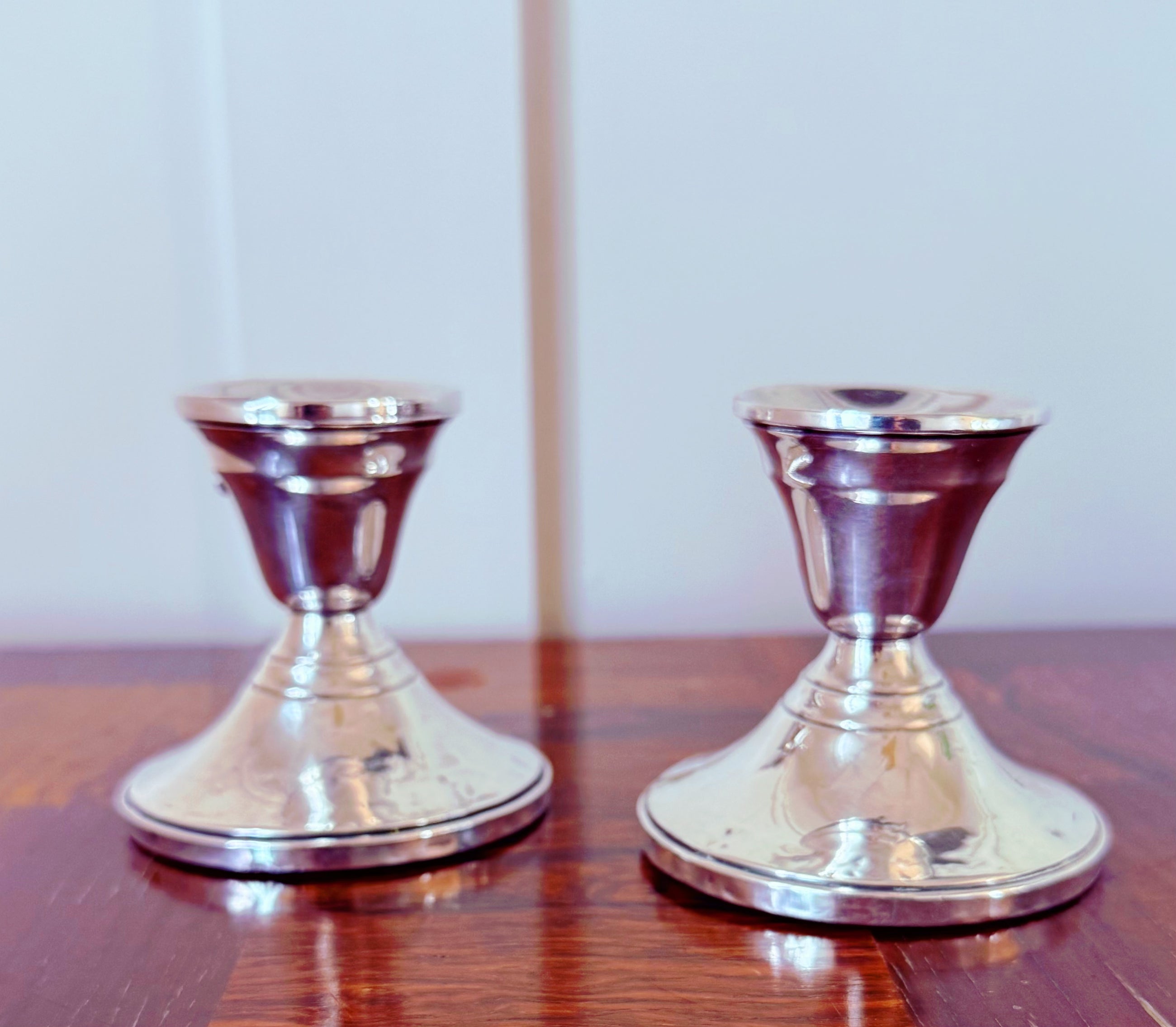 Vintage Sterling Silver Low Candle Holders, Pair