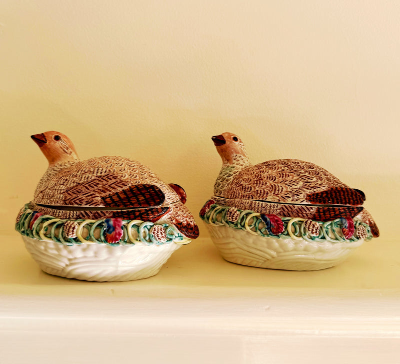 Antique English Porcelain Tureens in The Form of Partridges, c. 1755