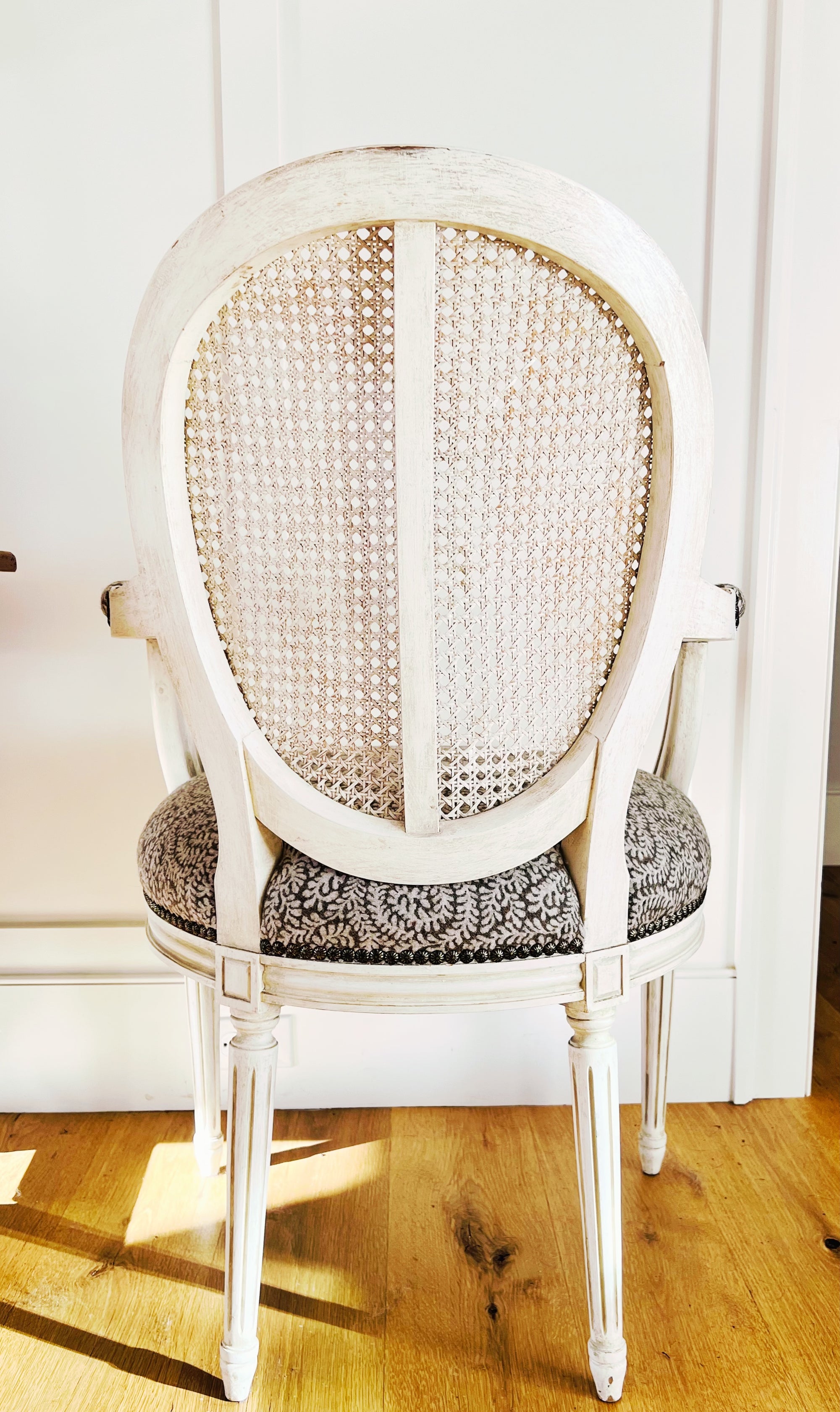 Vintage French Style Cane Upholstered Arm Chairs, Set of 6